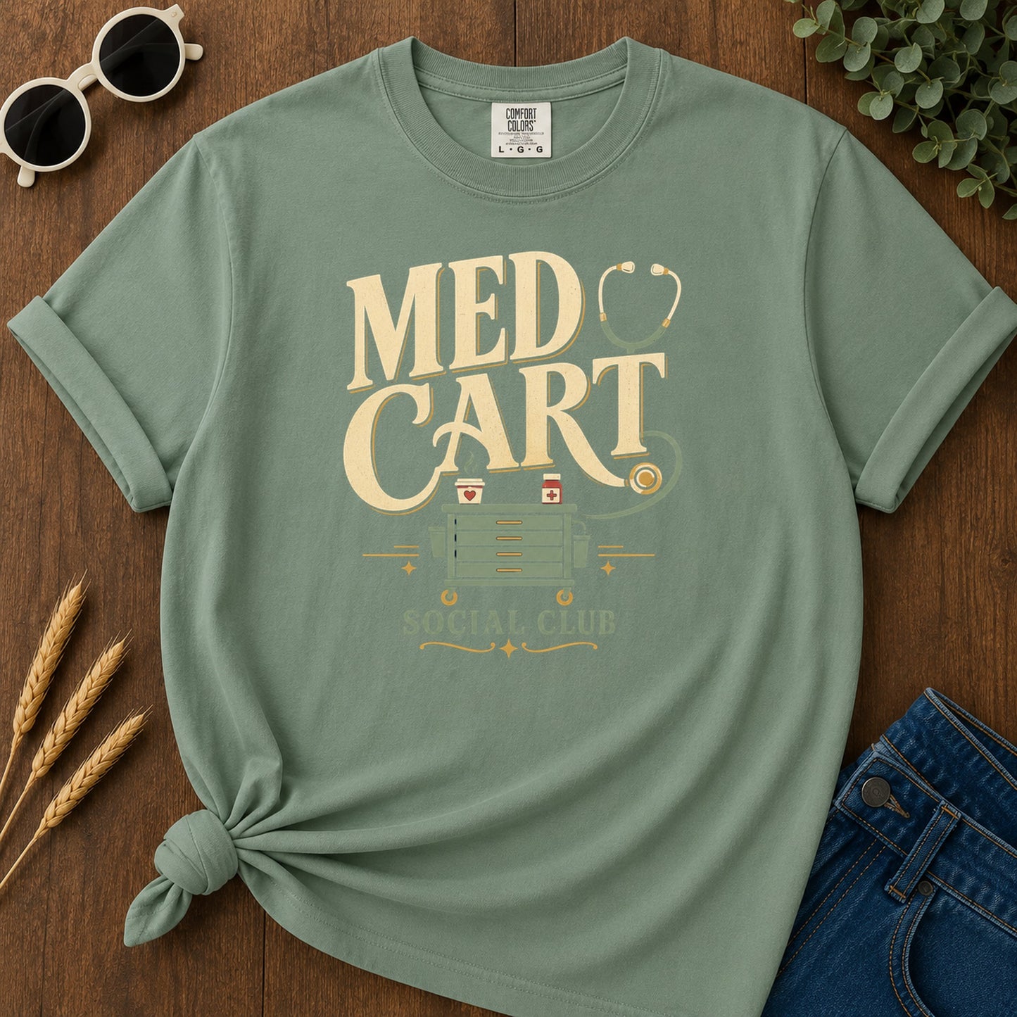 Med Cart Social Club T-Shirt - Light Green Mockup