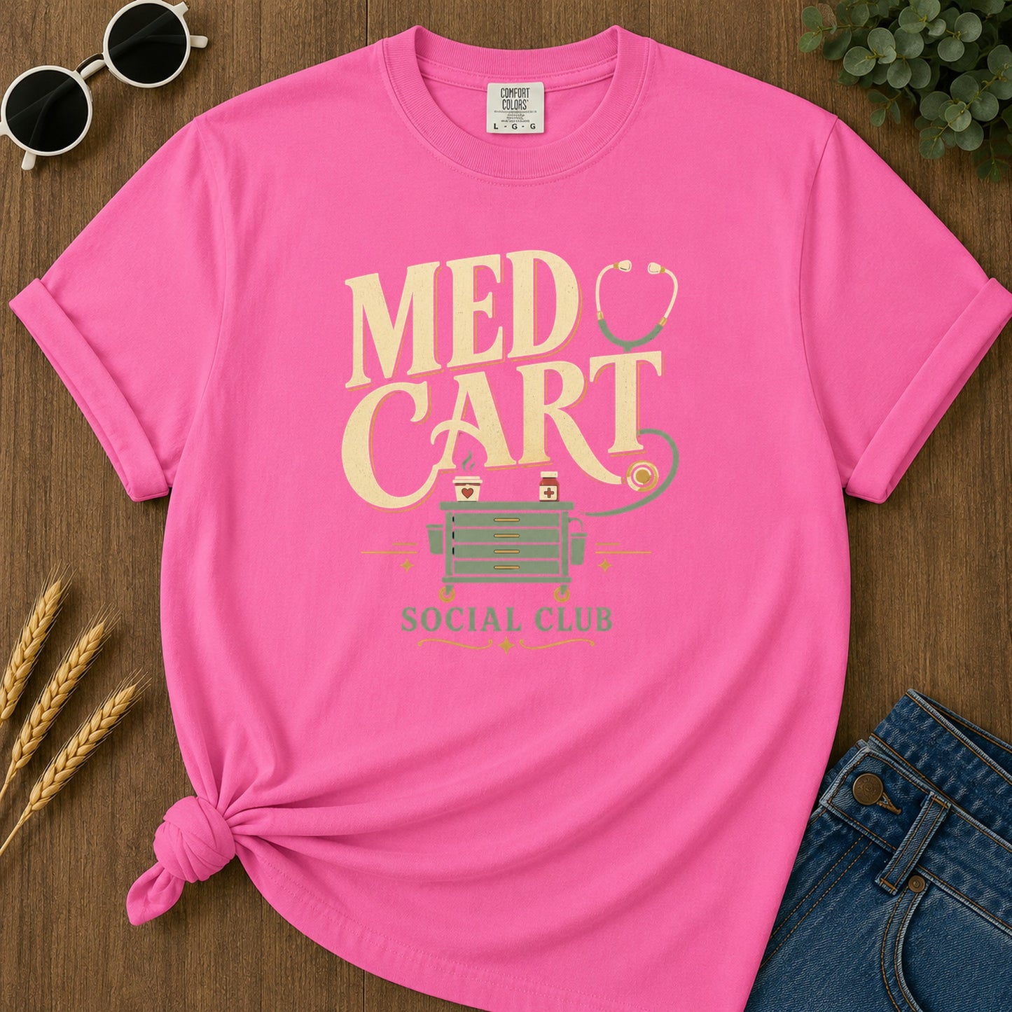 Med Cart Social Club T-Shirt - Neon Pink Mockup