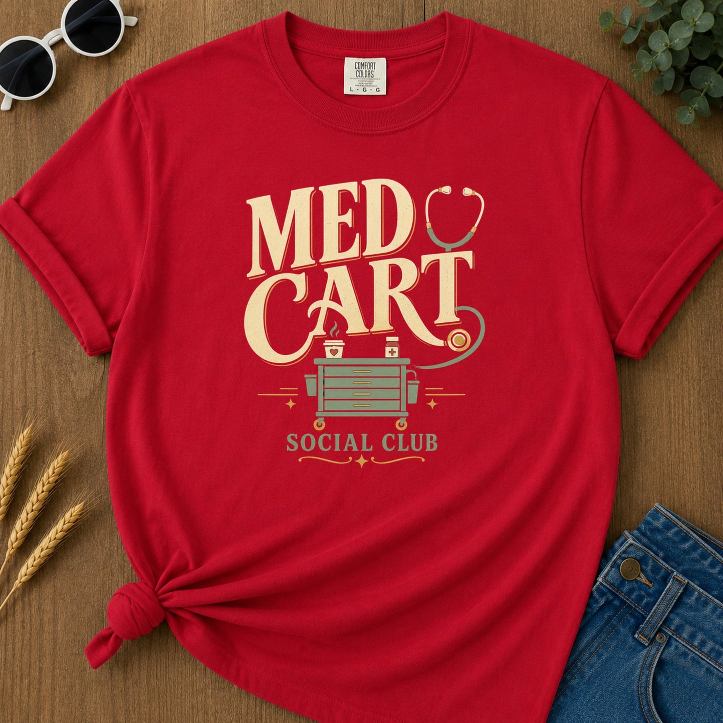 Med Cart Social Club T-Shirt - Red Mockup