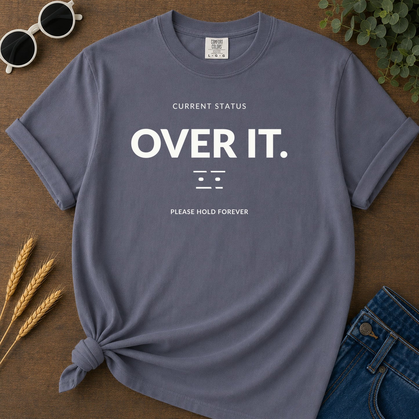 Current Status Over It T-Shirt - Navy Mockup