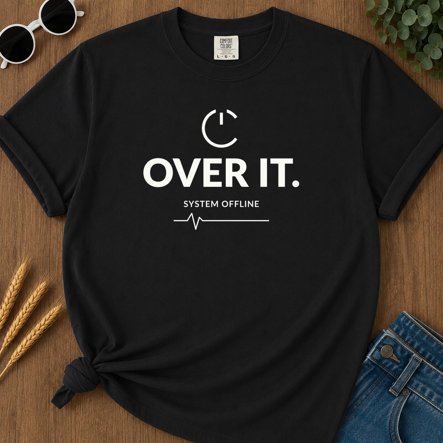 Over It System Offline T-Shirt - Black Mockup