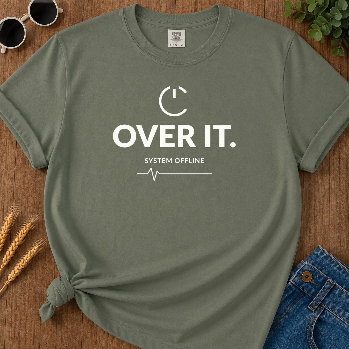 Over It System Offline T-Shirt - Moss Mockup