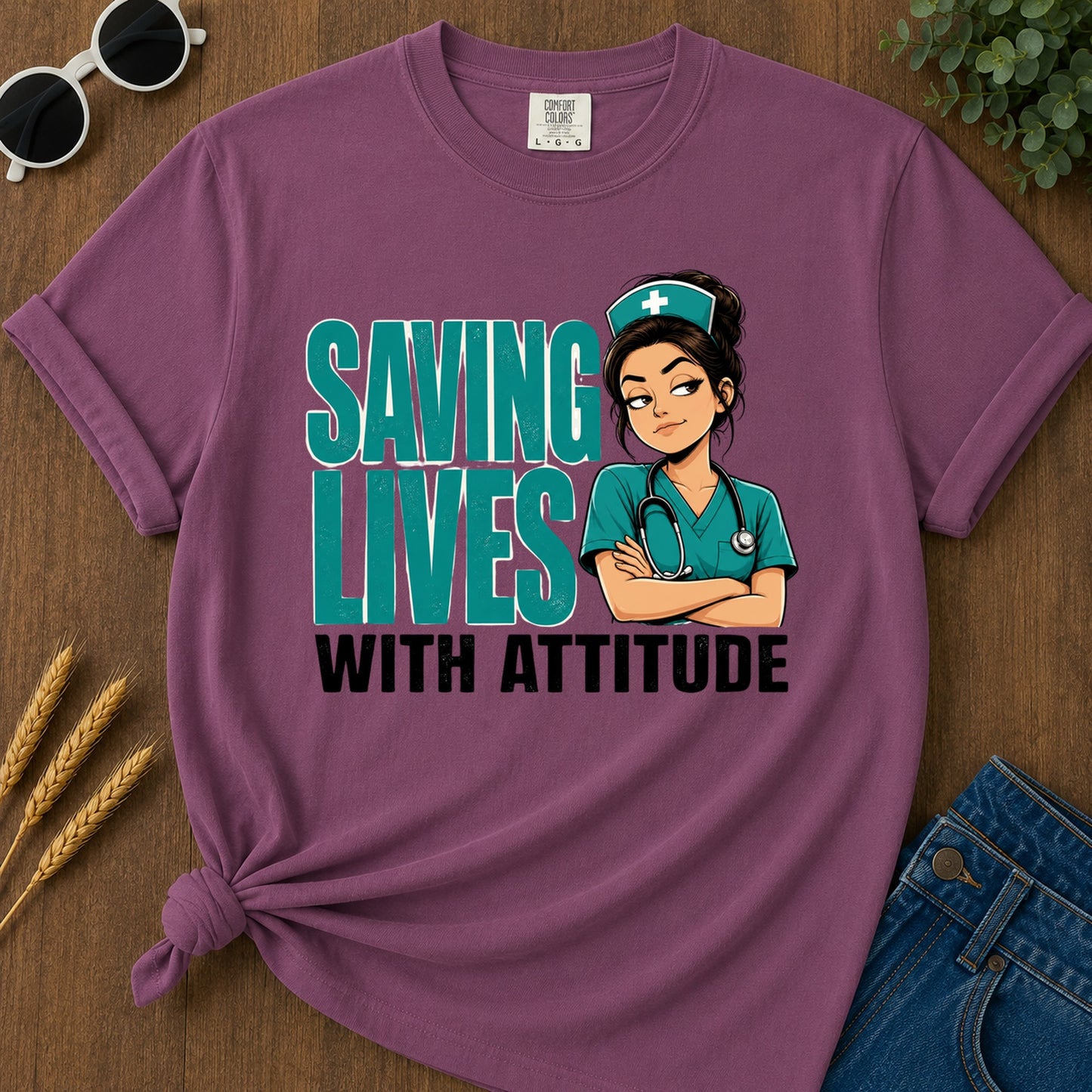 Saving Lives Attitude T-Shirt - Berry Mockup