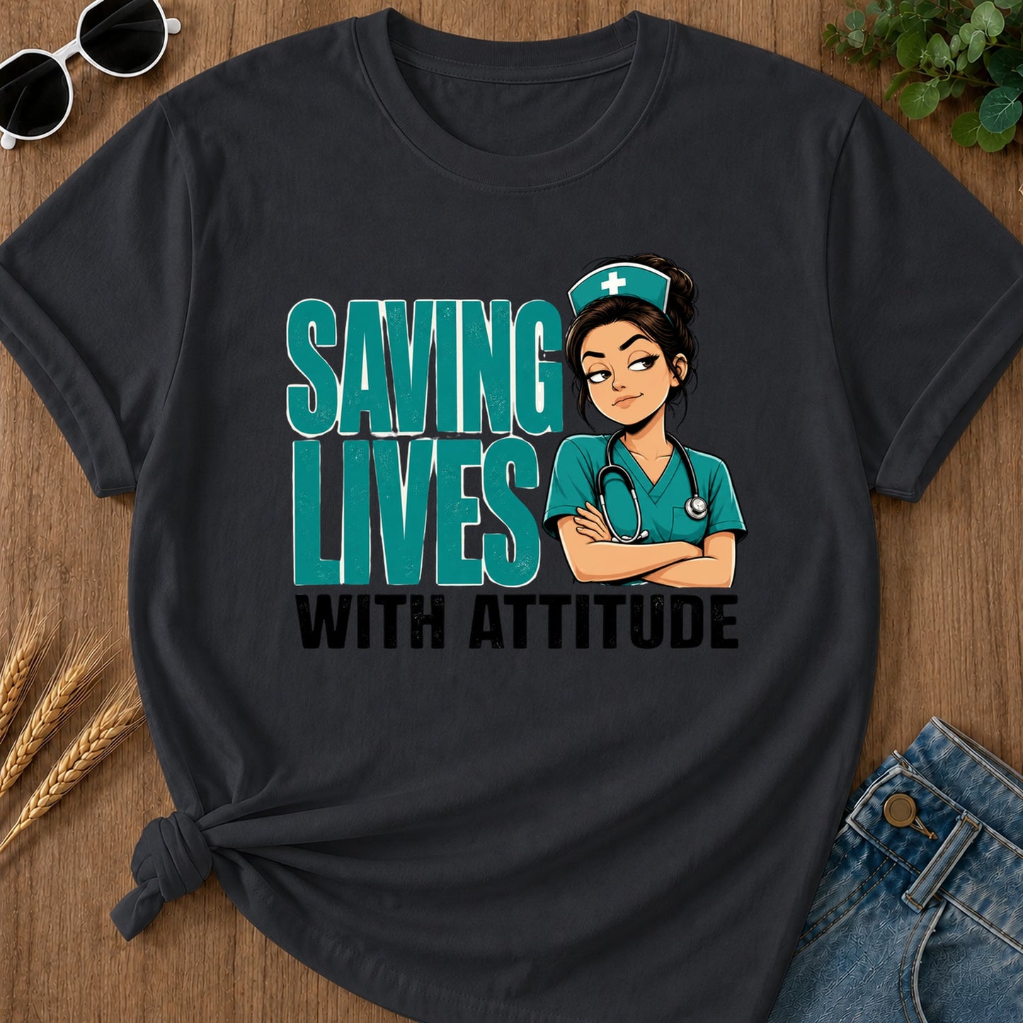 Saving Lives Attitude T-Shirt - Graphite Mockup
