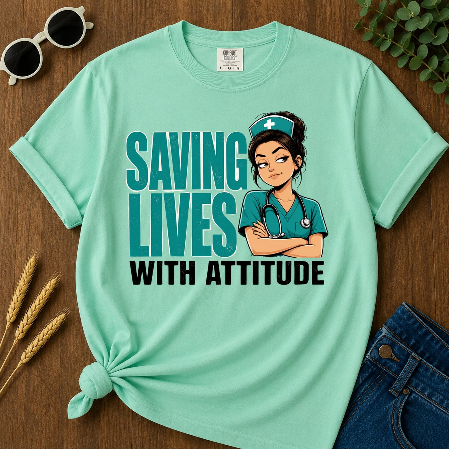 Saving Lives Attitude T-Shirt - Island Reef Mockup