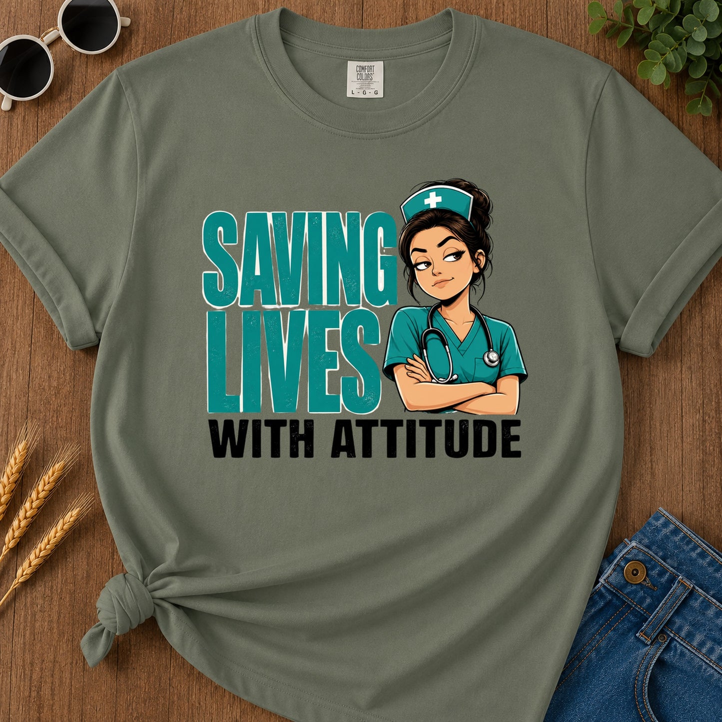 Saving Lives Attitude T-Shirt - Moss Mockup