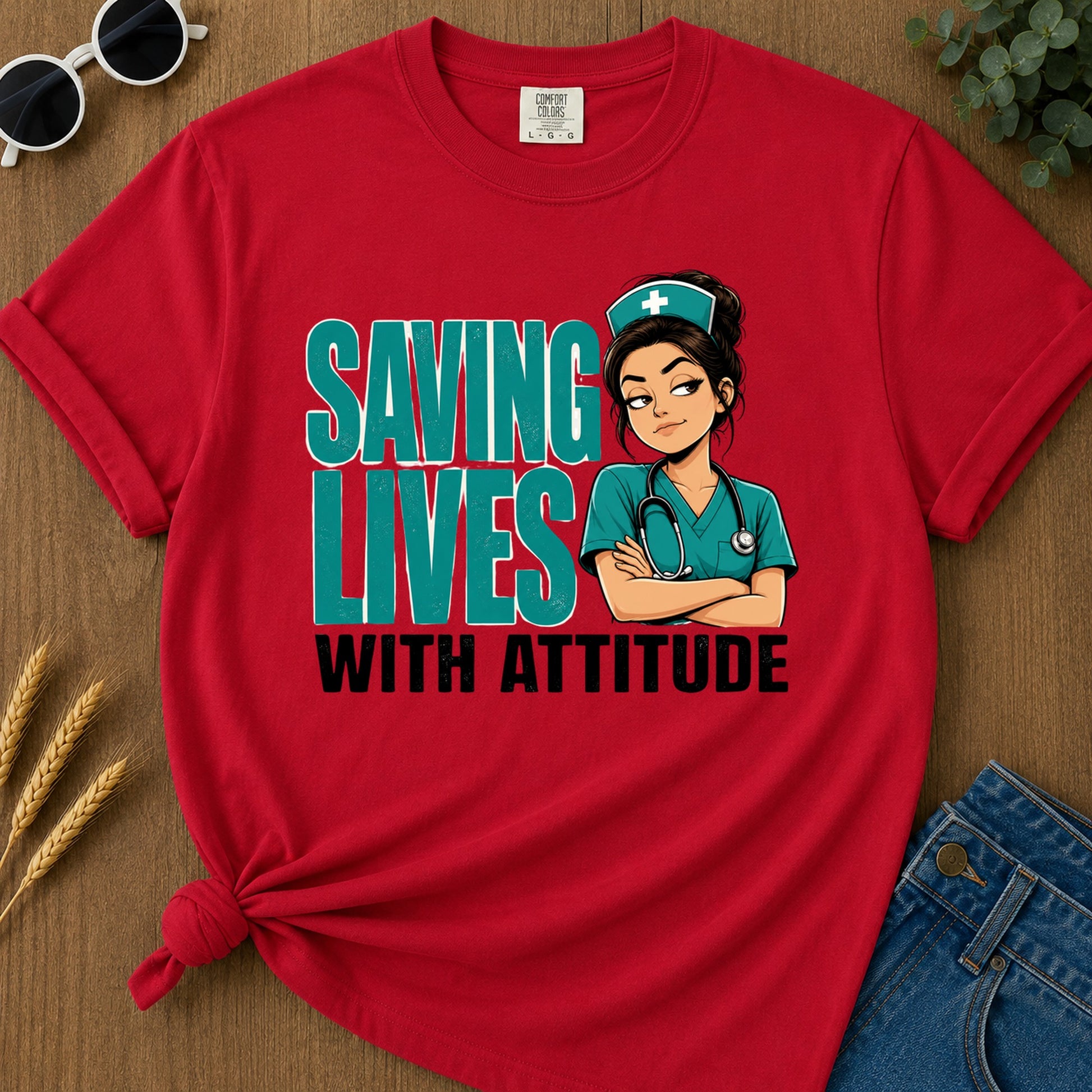 Saving Lives Attitude T-Shirt - Red Mockup