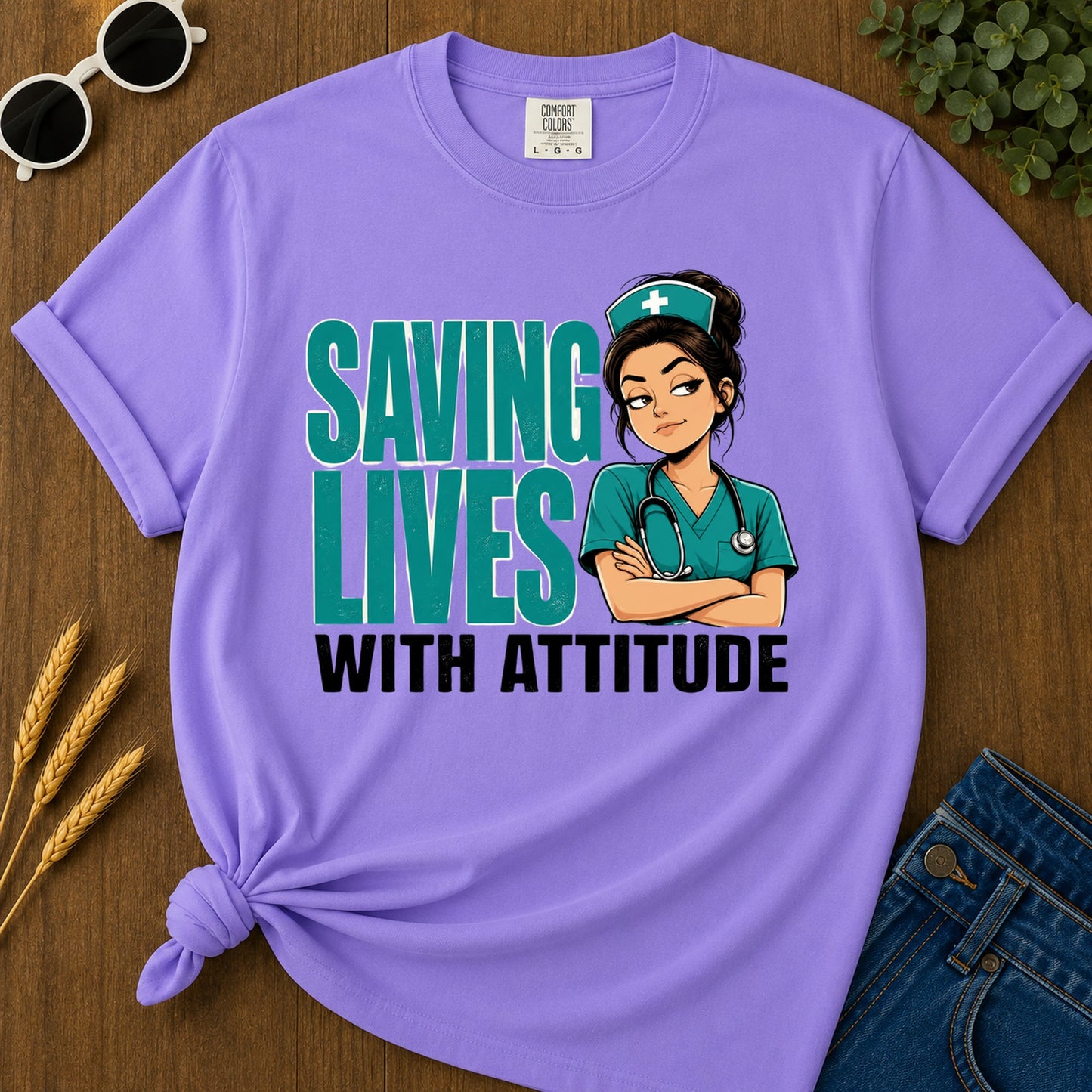 Saving Lives Attitude T-Shirt - Violet Mockup