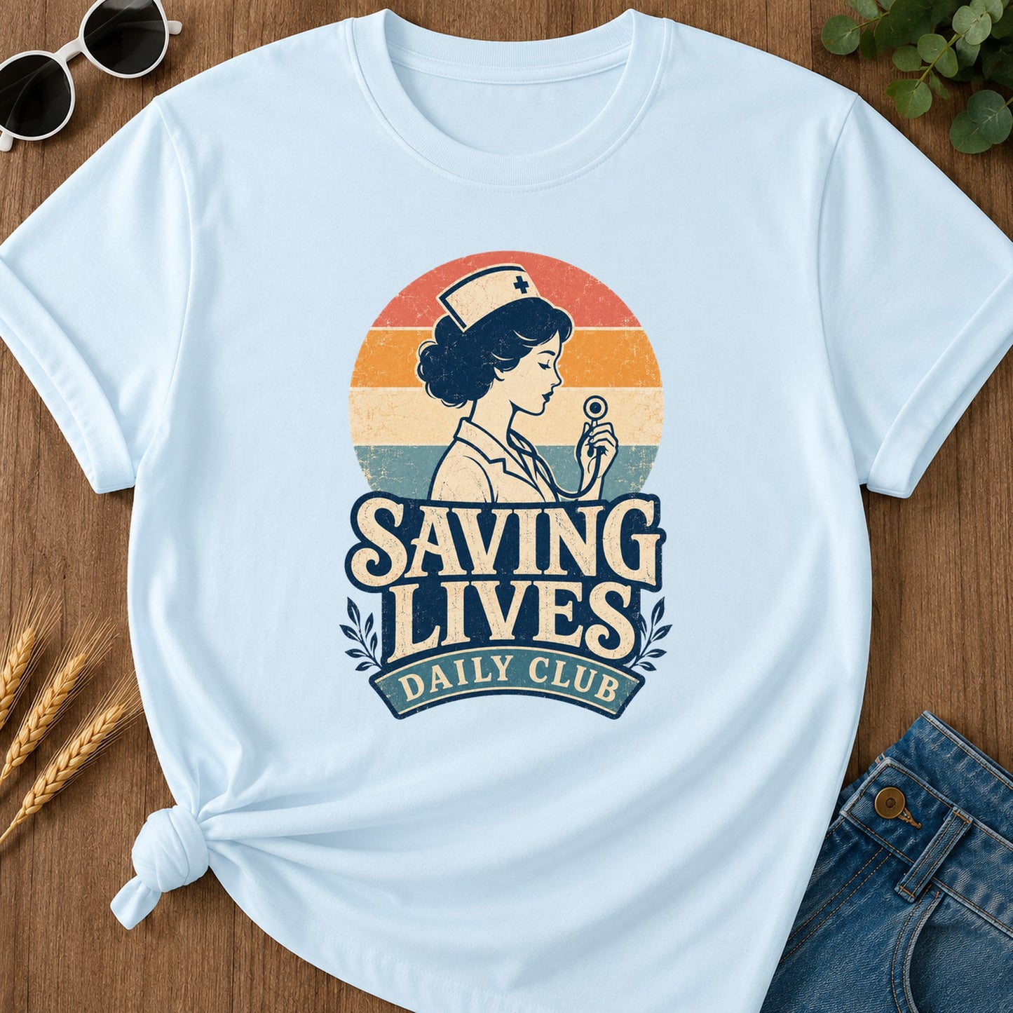 Saving Lives Daily Club 286 T-Shirt - Chambray Mockup