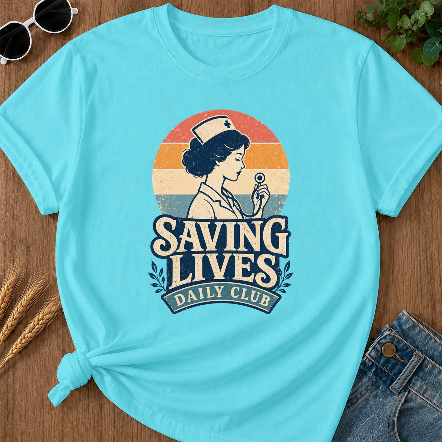 Saving Lives Daily Club 286 T-Shirt - Lagoon Blue Mockup