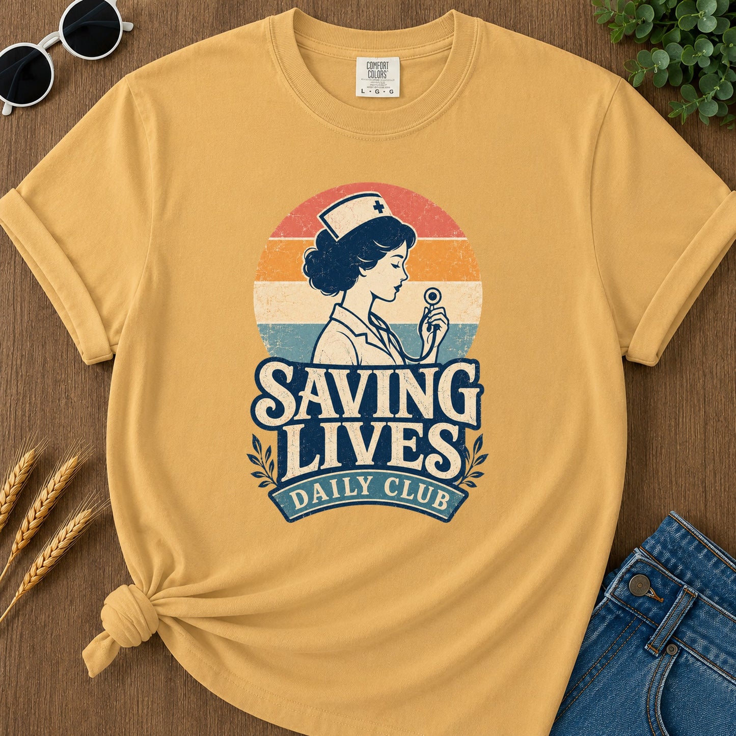 Saving Lives Daily Club 286 T-Shirt - Mustard Mockup