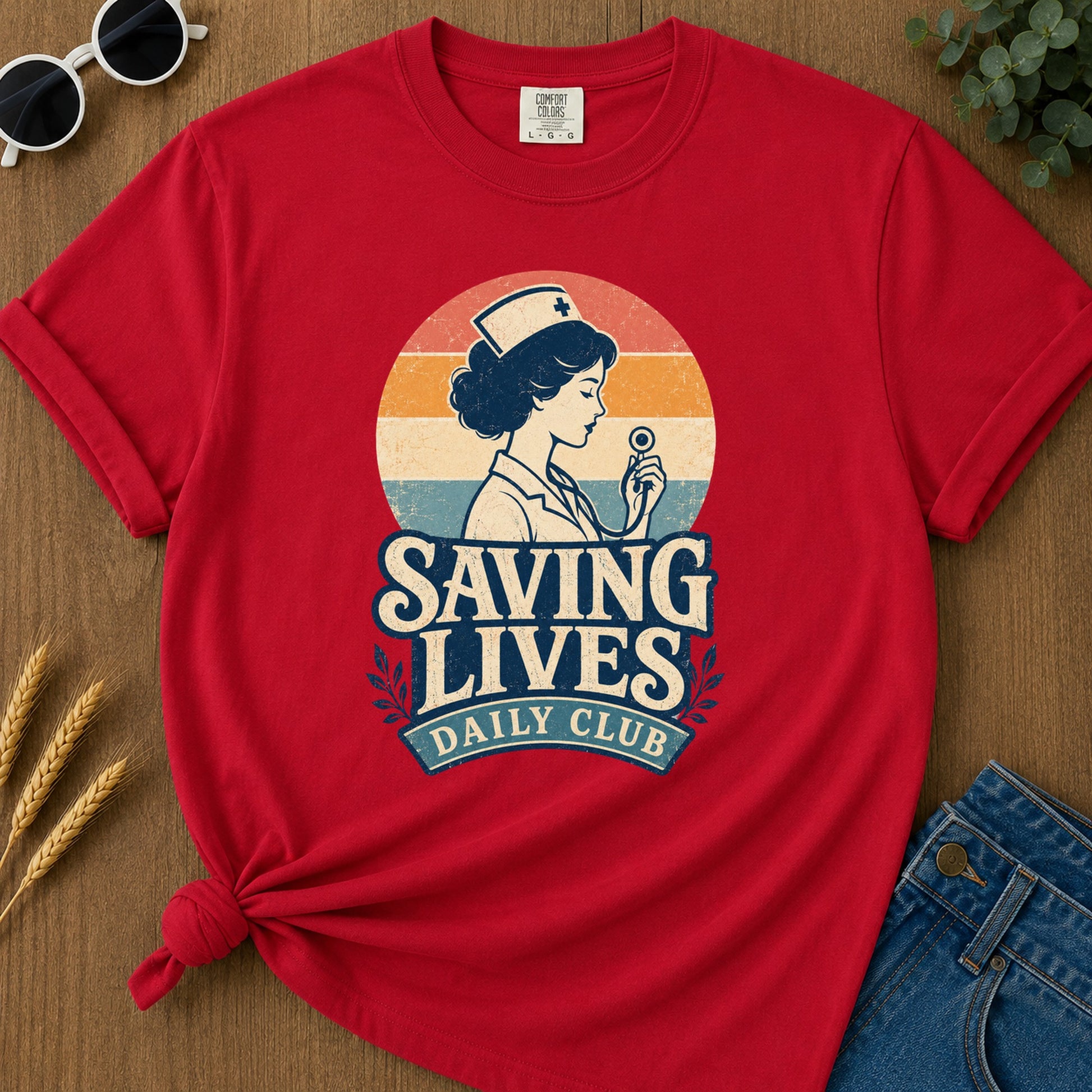 Saving Lives Daily Club 286 T-Shirt - Red Mockup