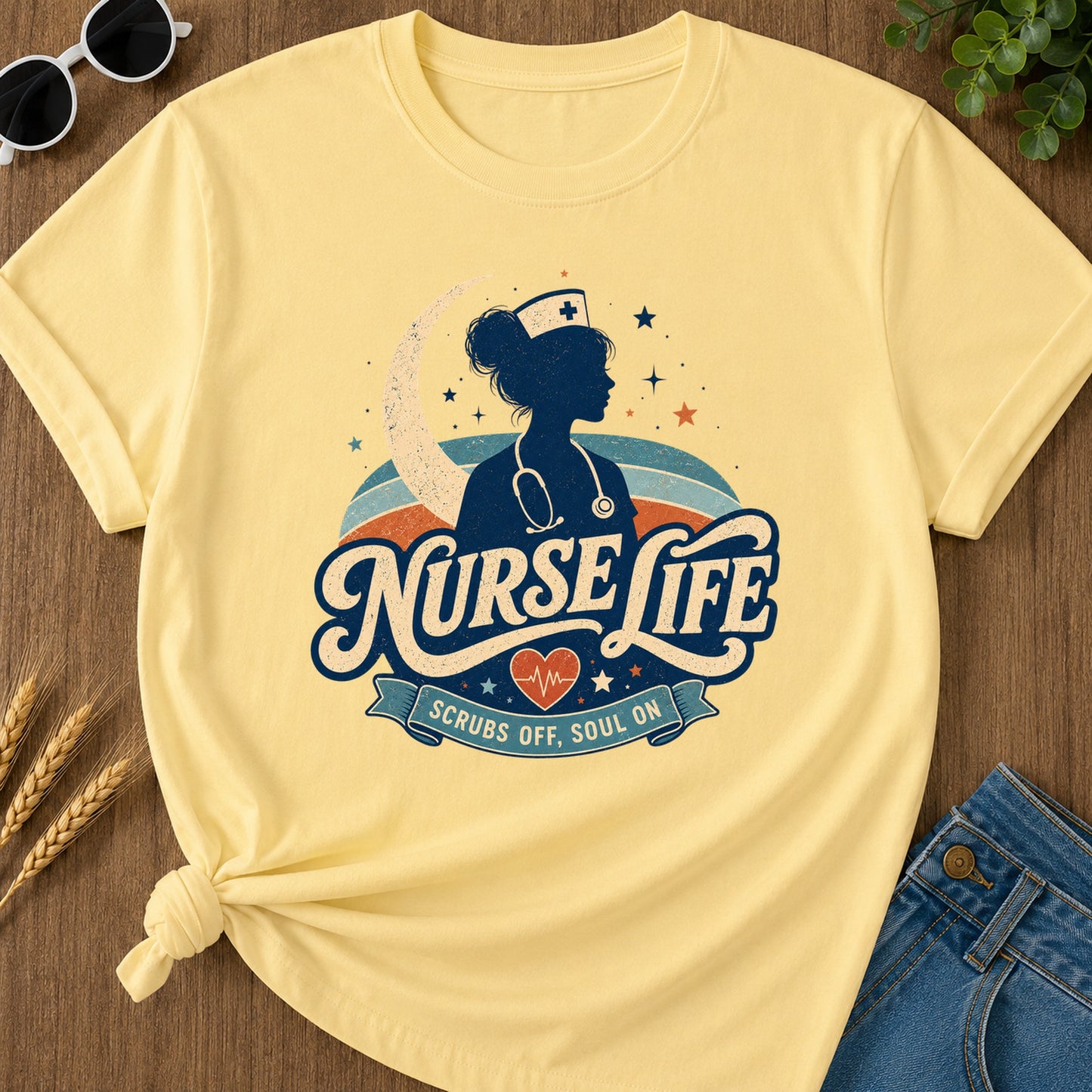 Nurse Life Scrubs Off Soul T-Shirt - Butter Mockup