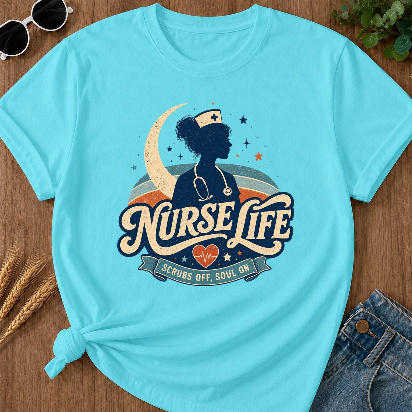 Nurse Life Scrubs Off Soul T-Shirt - Lagoon Blue Mockup