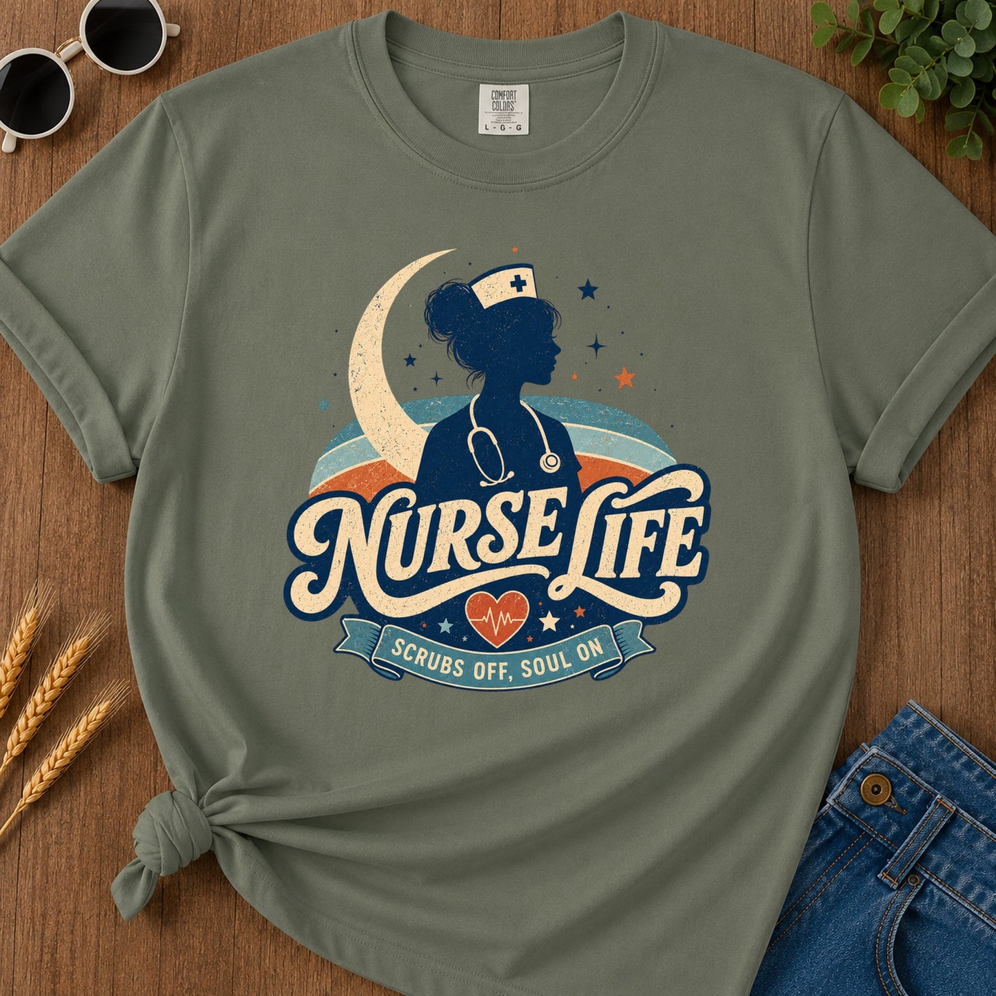 Nurse Life Scrubs Off Soul T-Shirt - Moss Mockup