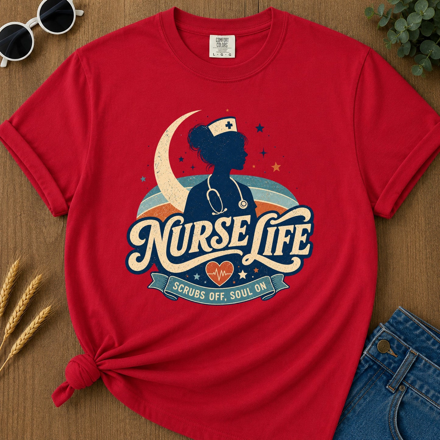 Nurse Life Scrubs Off Soul T-Shirt - Red Mockup