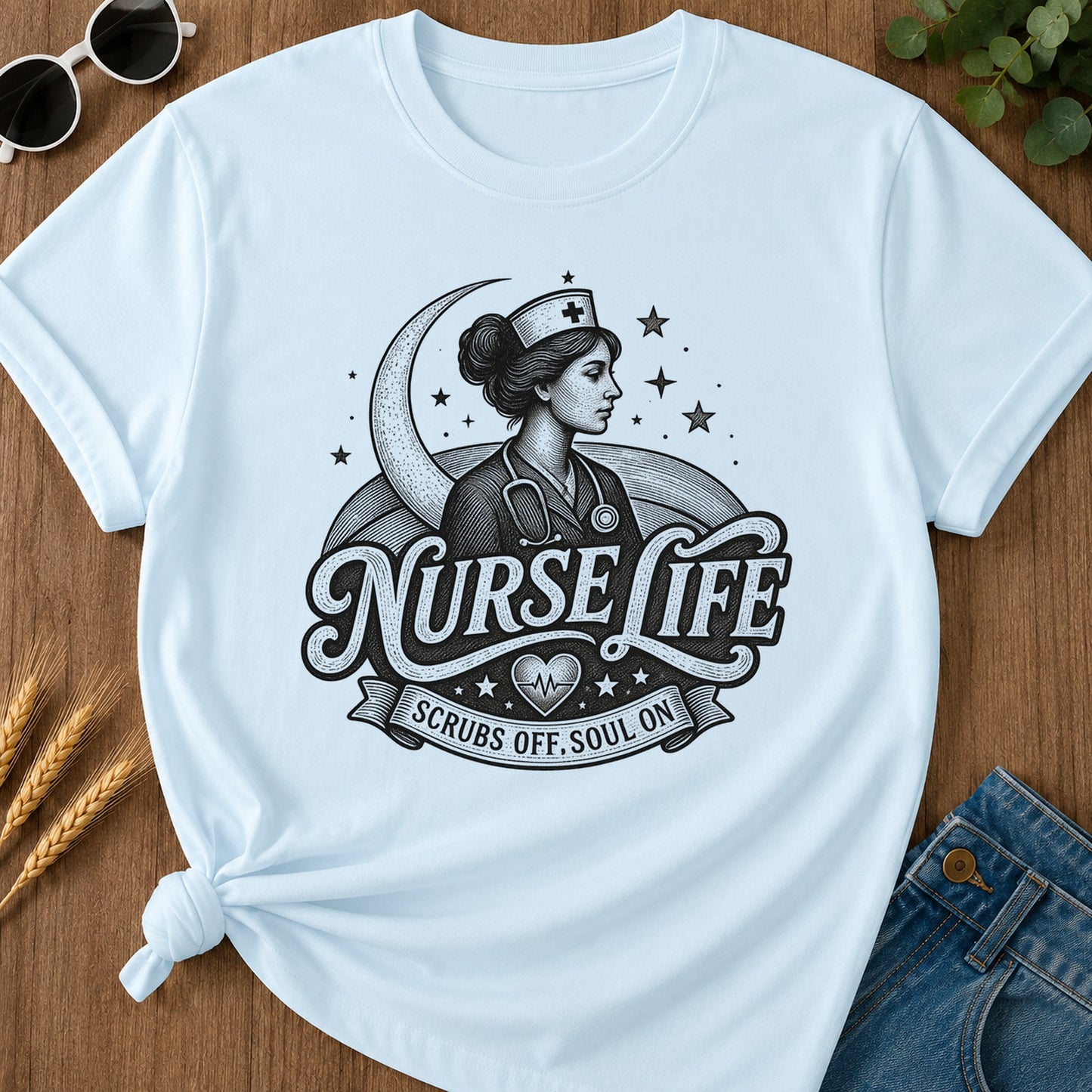 Nurse Life Scrubs Off Soul 289 T-Shirt - Chambray Mockup