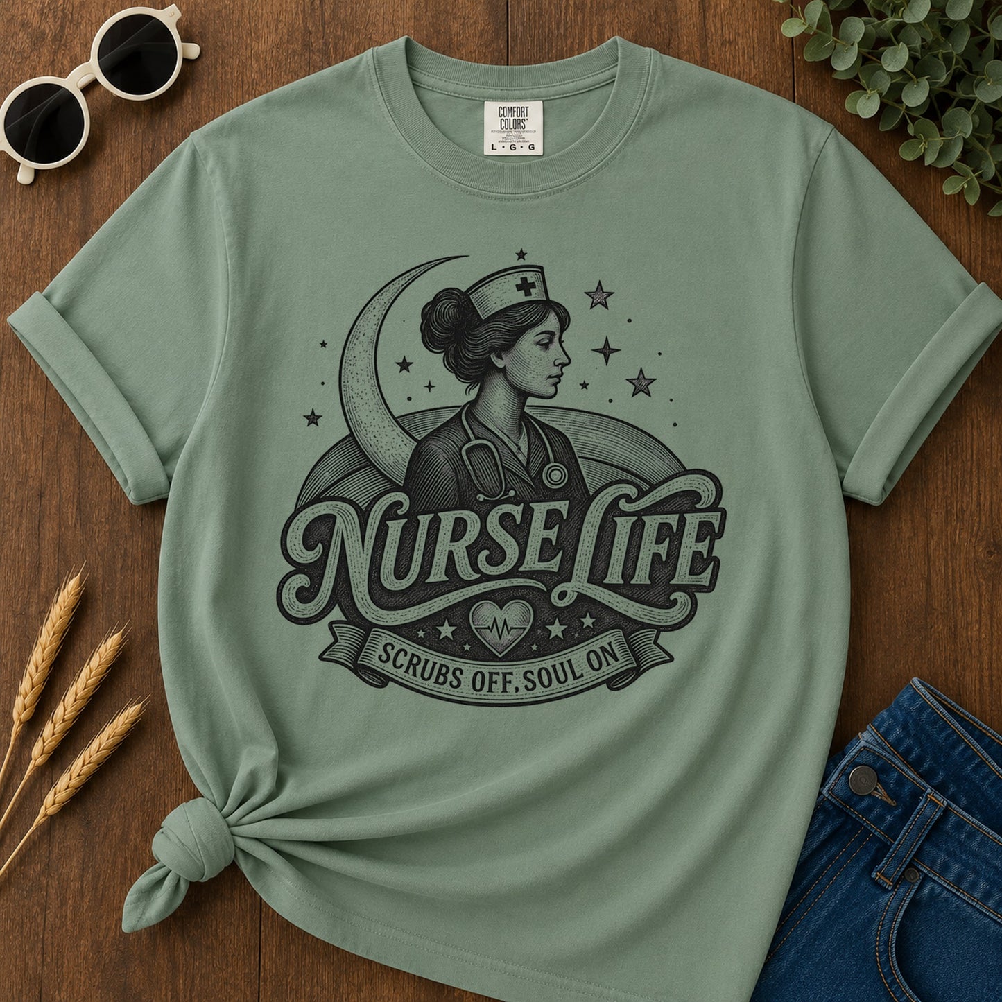 Nurse Life Scrubs Off Soul 289 T-Shirt - Light Green Mockup
