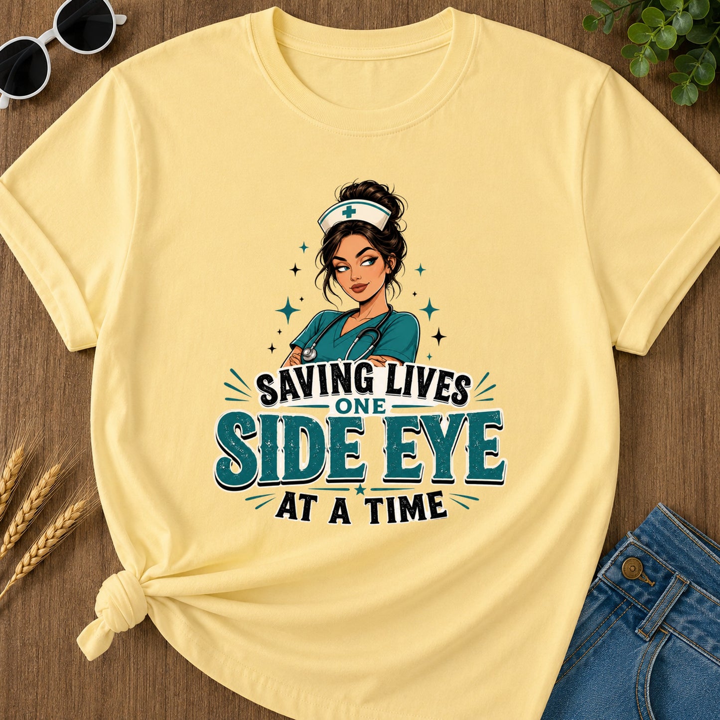 Saving Side Eye 2 T-Shirt - Butter Mockup