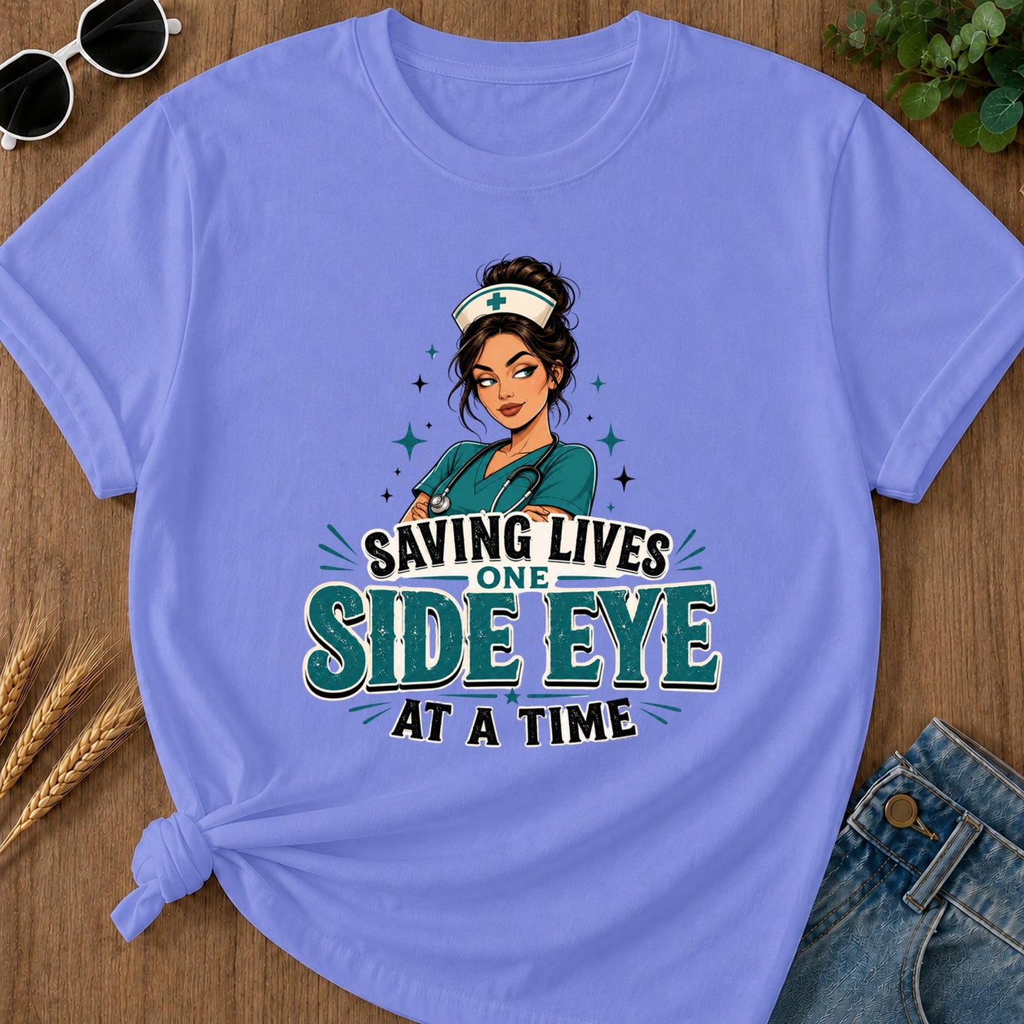 Saving Side Eye 2 T-Shirt - Flo Blue Mockup