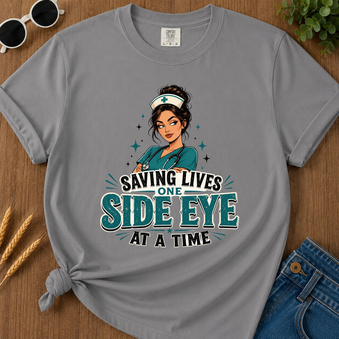 Saving Side Eye 2 T-Shirt - Grey Mockup