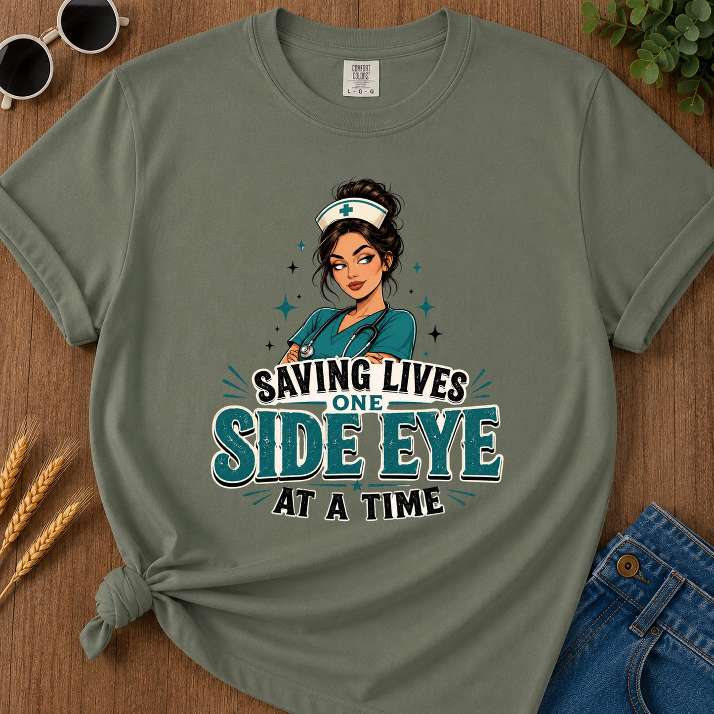 Saving Side Eye 2 T-Shirt - Moss Mockup