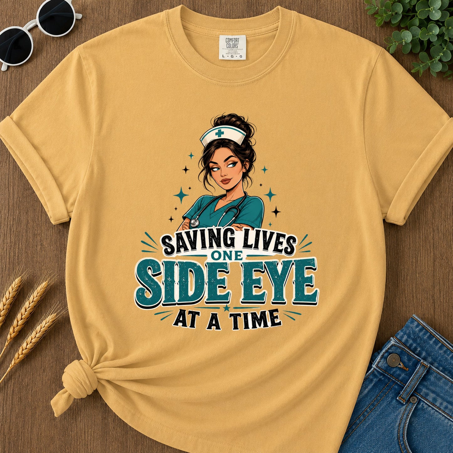 Saving Side Eye 2 T-Shirt - Mustard Mockup