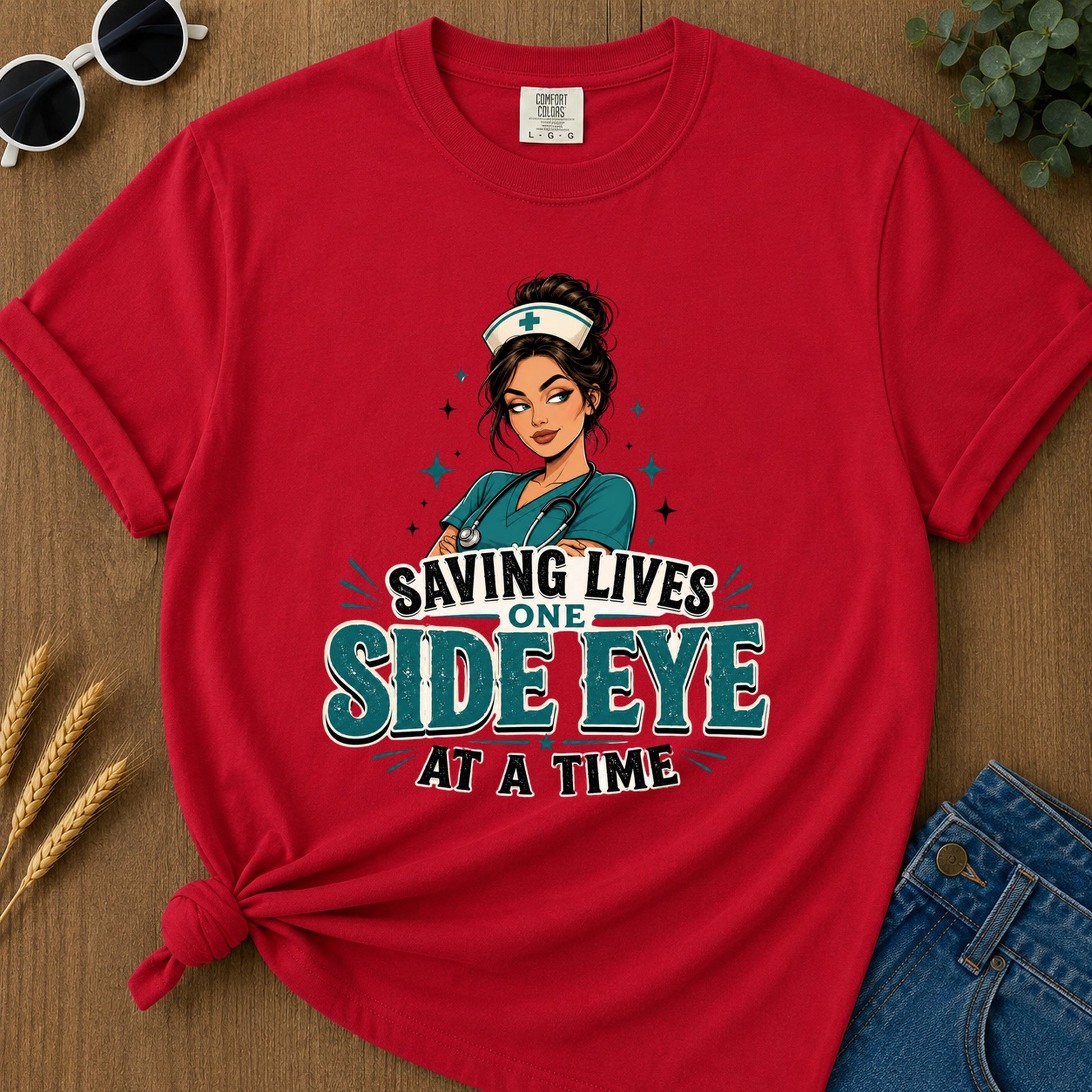 Saving Side Eye 2 T-Shirt - Red Mockup