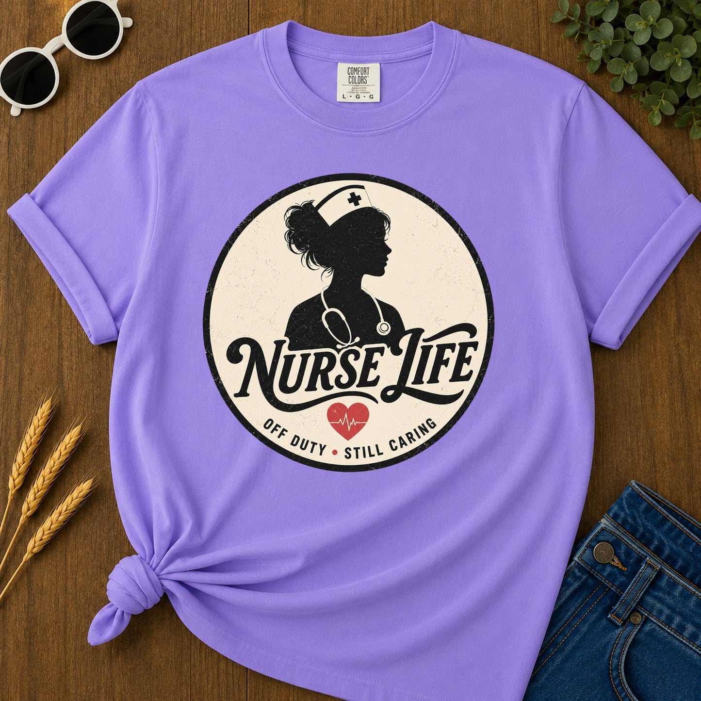 Nurse Life Off Duty Still Caring T-Shirt - Violet Mockup