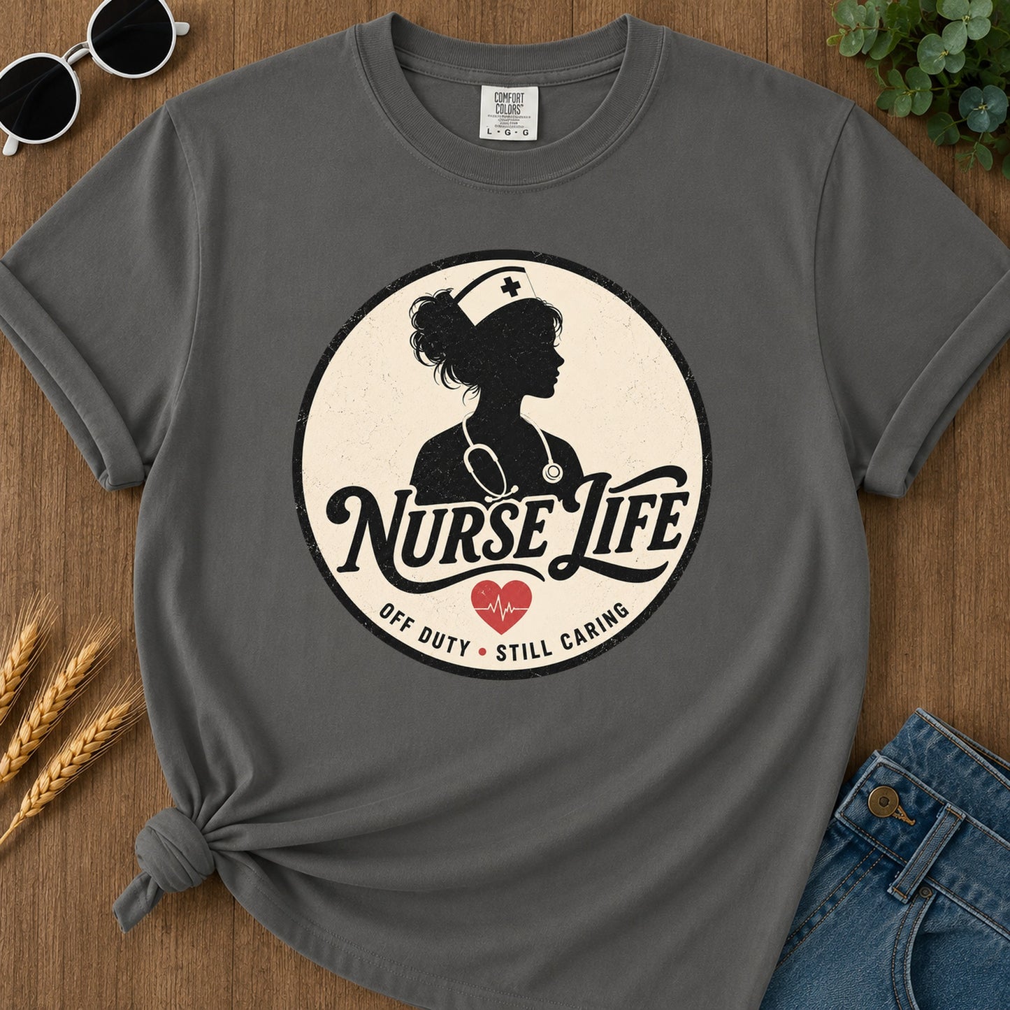 Nurse Life Off Duty Still Caring 292 T-Shirt - Pepper Mockup