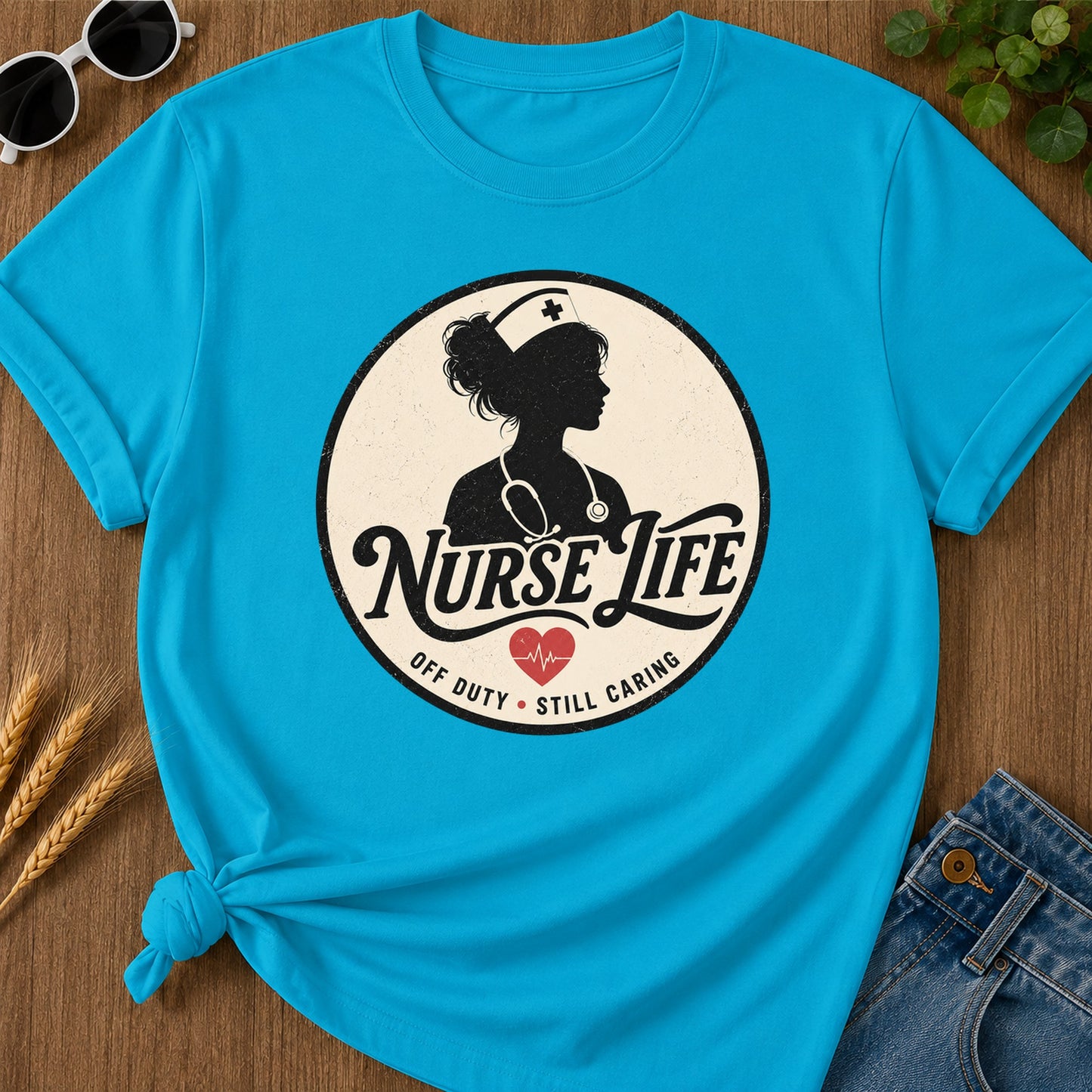 Nurse Life Off Duty Still Caring 292 T-Shirt - Sapphire Mockup