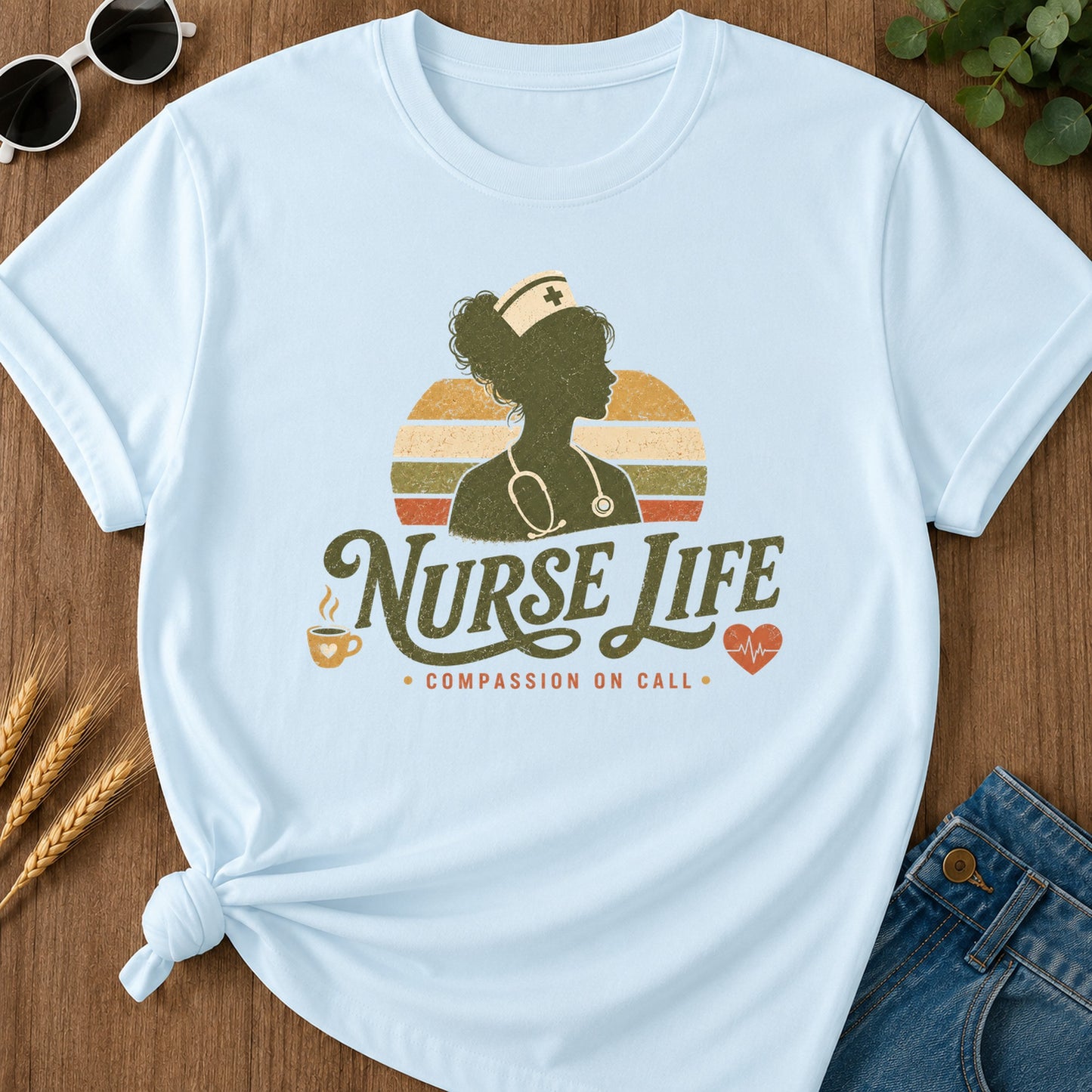 Nurse Life Compassion Call T-Shirt - Chambray Mockup