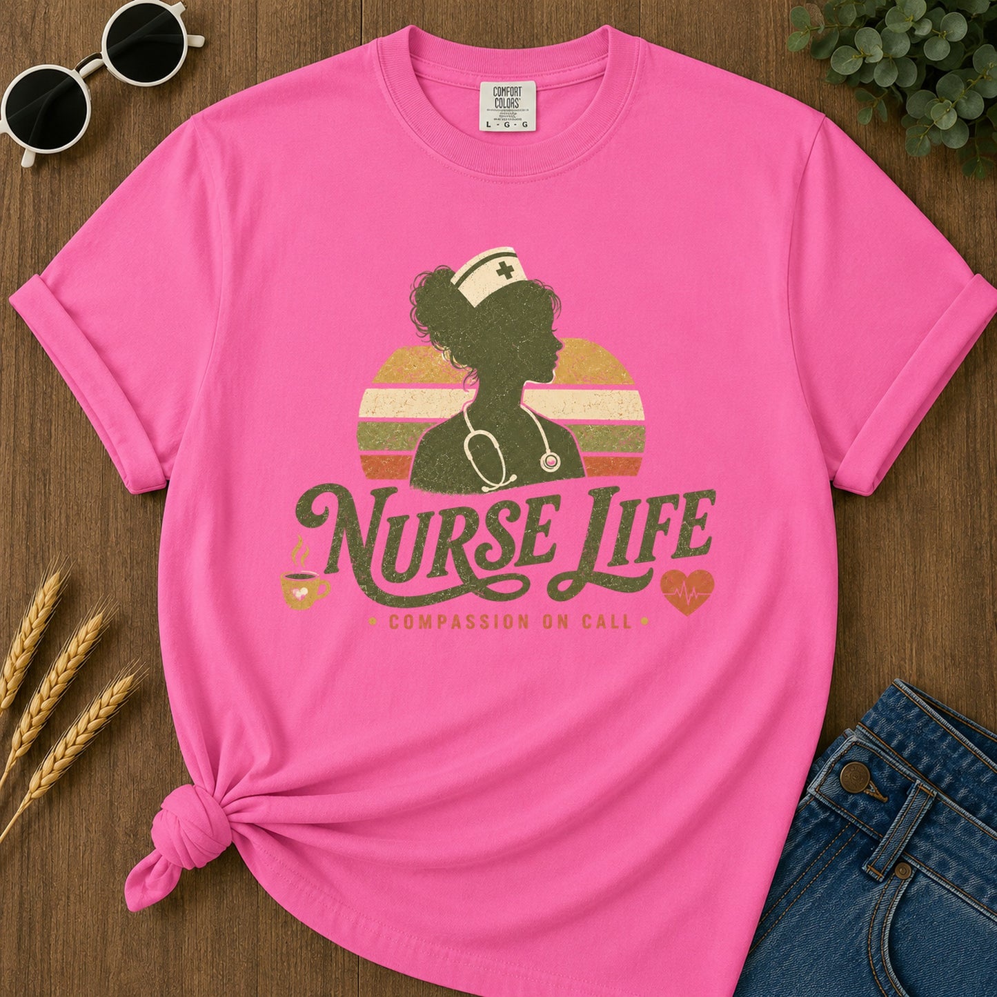 Nurse Life Compassion Call T-Shirt - Neon Pink Mockup