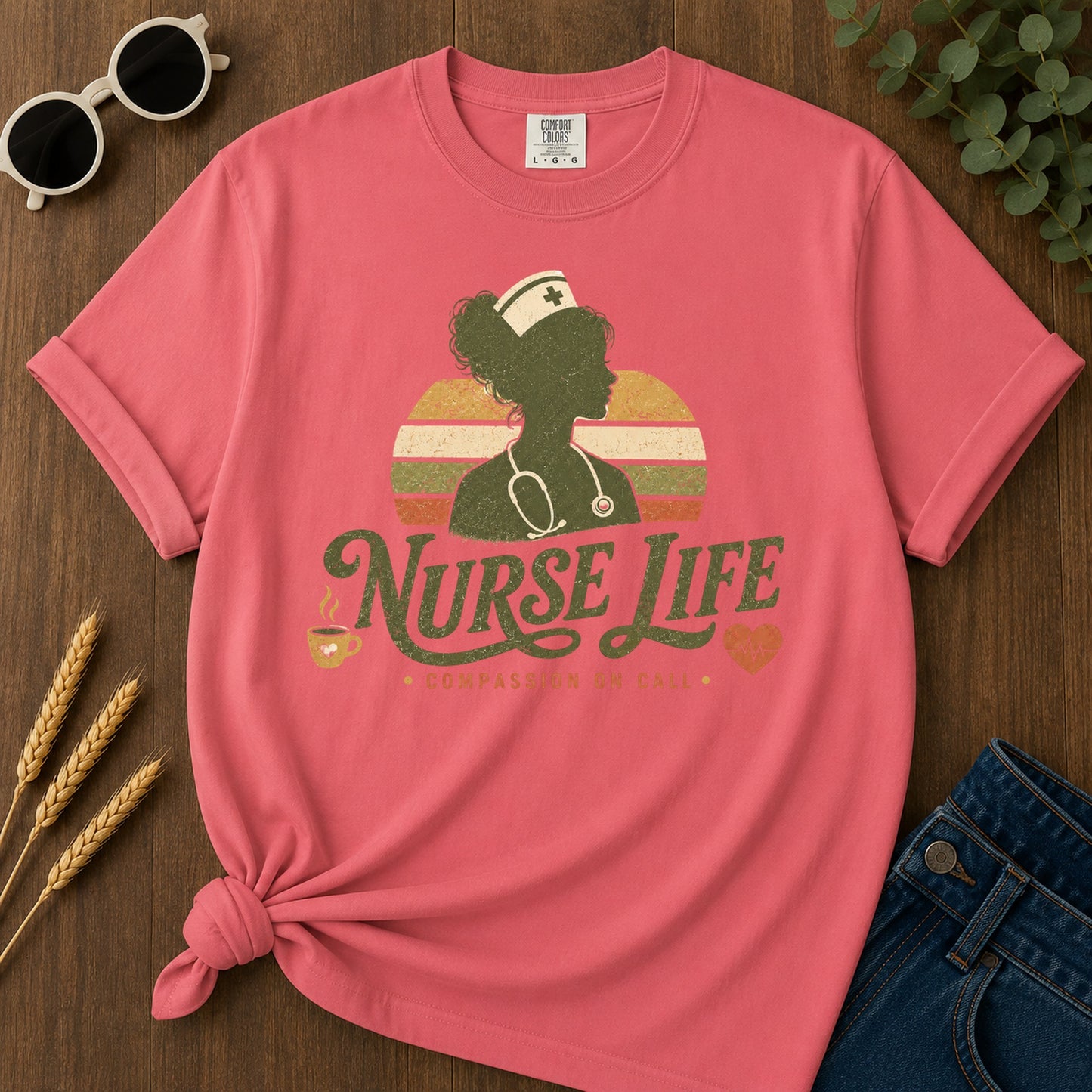 Nurse Life Compassion Call T-Shirt - Watermelon Mockup