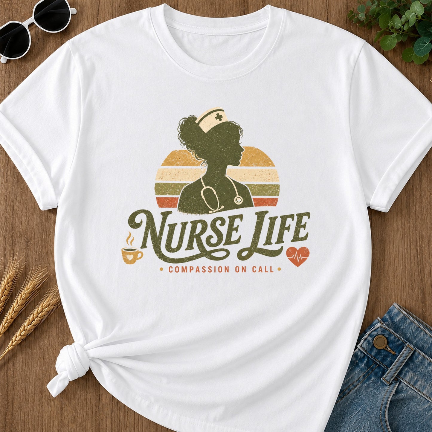 Nurse Life Compassion Call T-Shirt - White Mockup