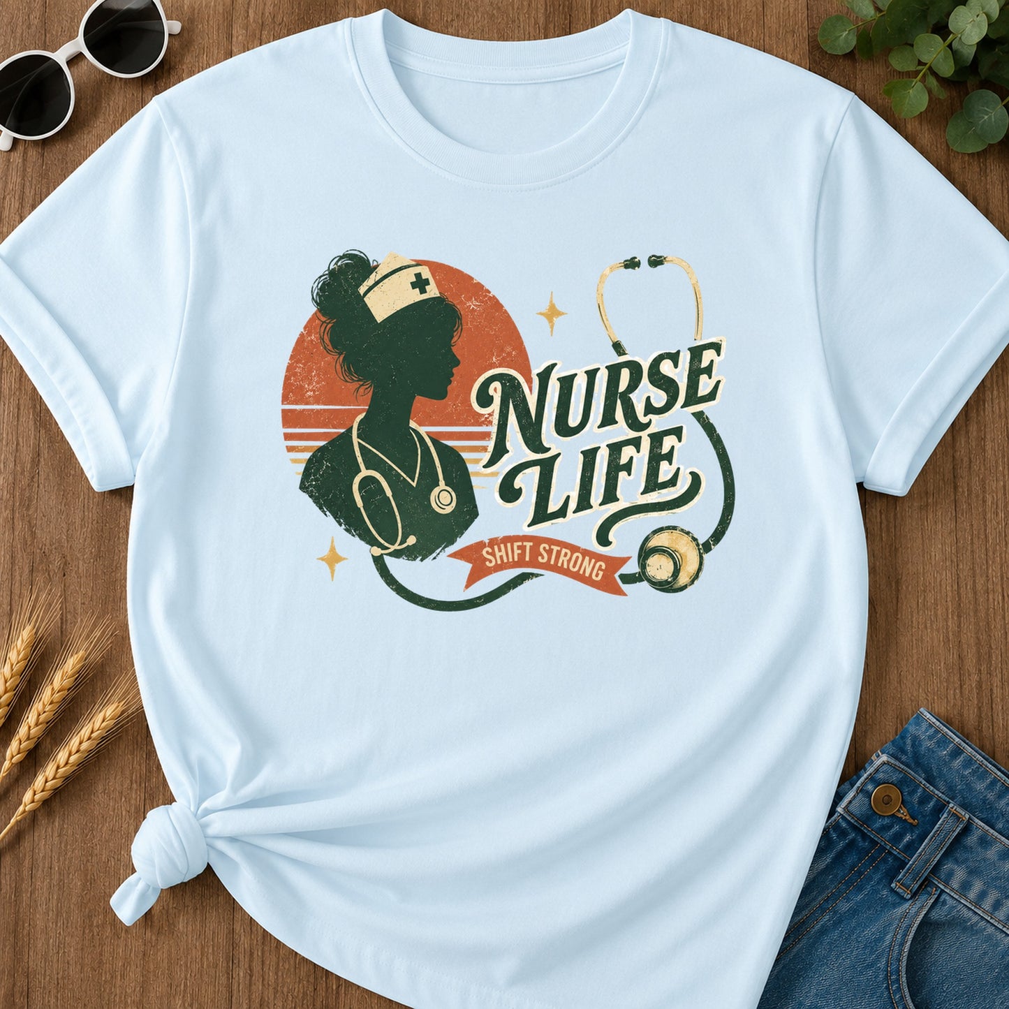 Nurse Life Shift Strong T-Shirt - Chambray Mockup