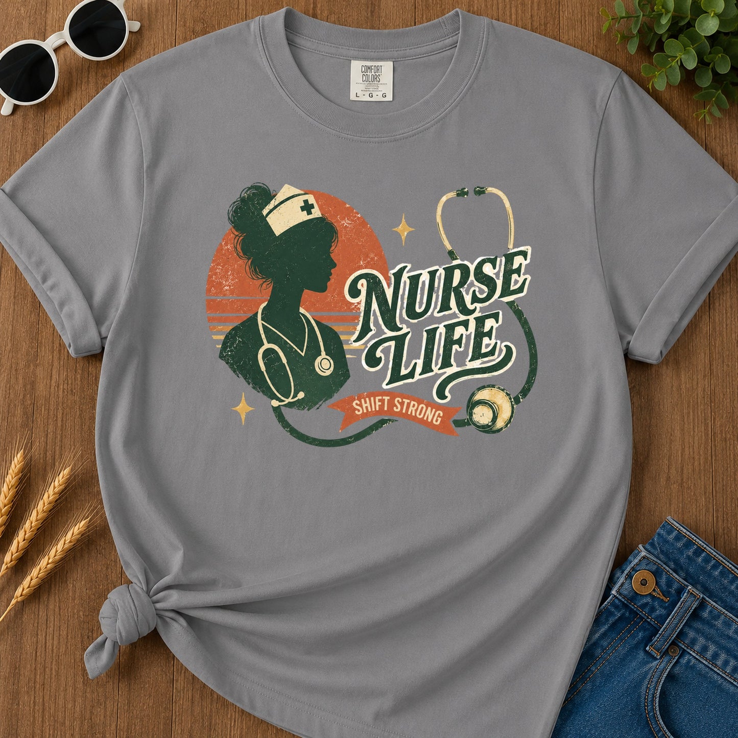 Nurse Life Shift Strong T-Shirt - Grey Mockup