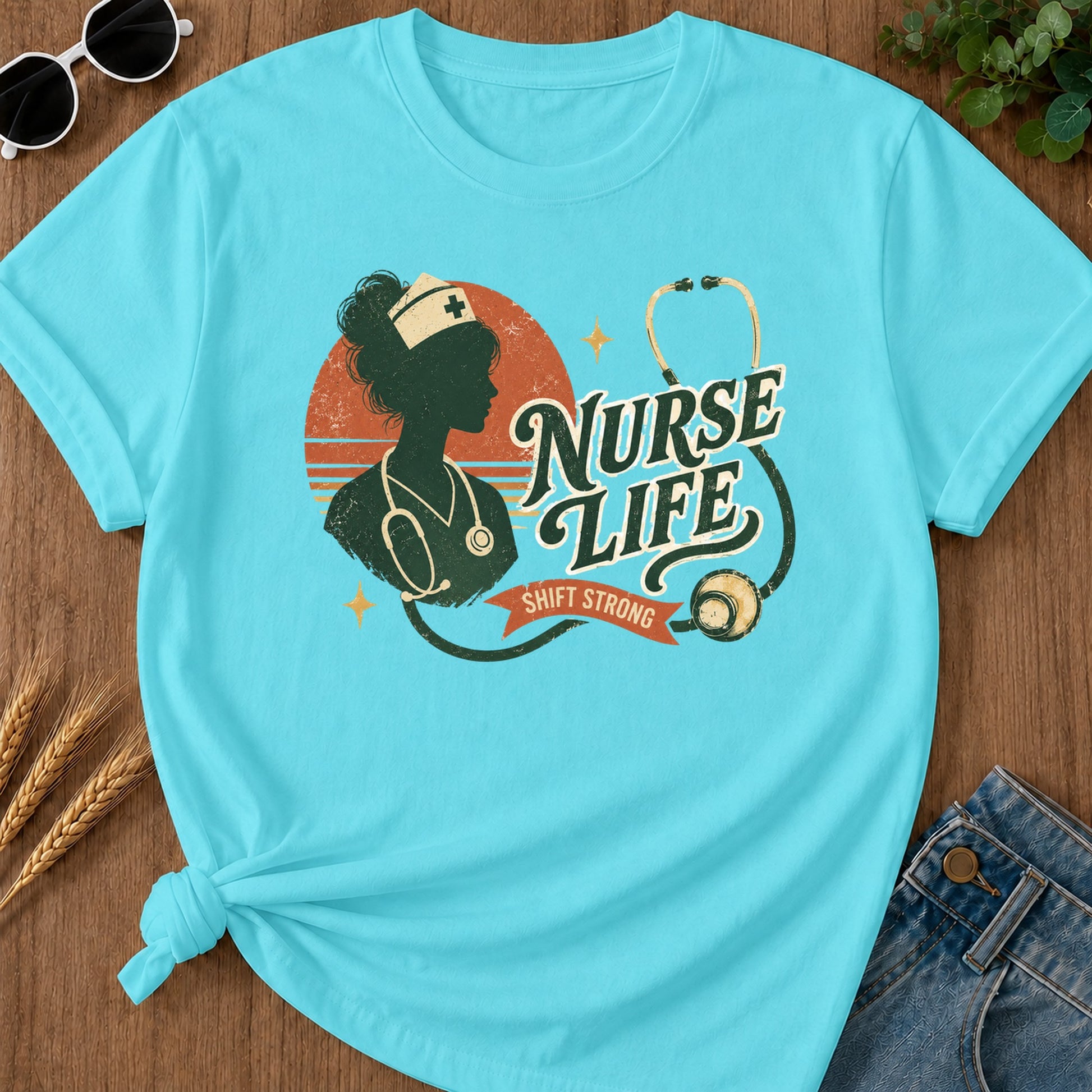 Nurse Life Shift Strong T-Shirt - Lagoon Blue Mockup