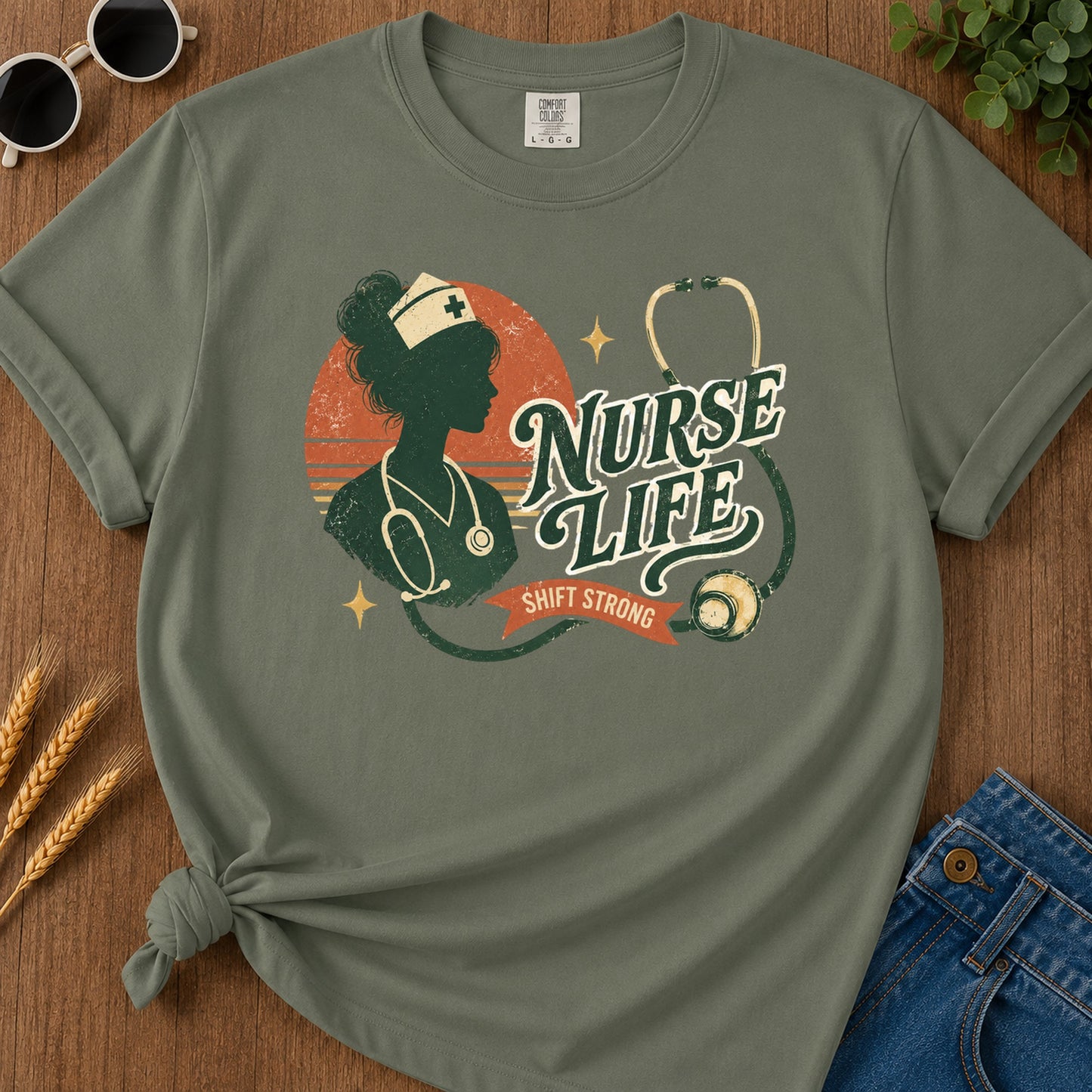Nurse Life Shift Strong T-Shirt - Moss Mockup