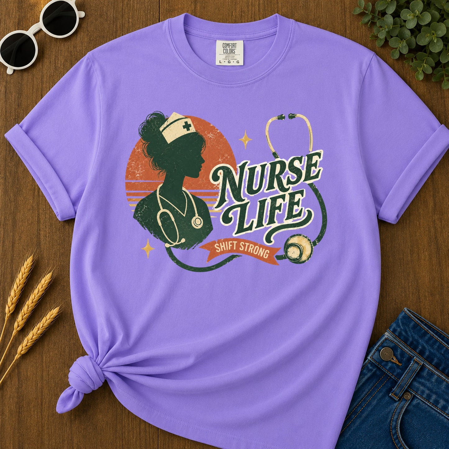 Nurse Life Shift Strong T-Shirt - Violet Mockup