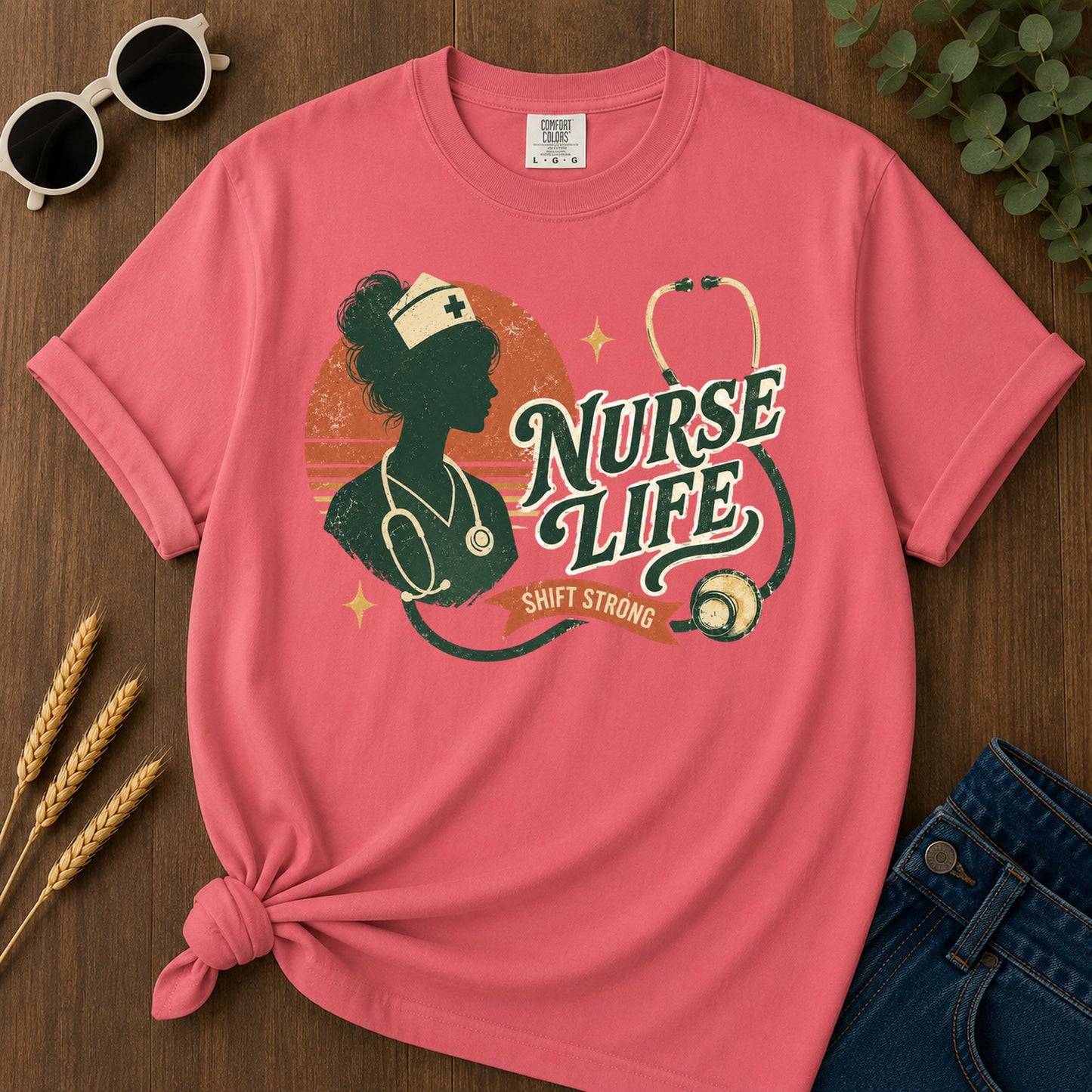 Nurse Life Shift Strong T-Shirt - Watermelon Mockup