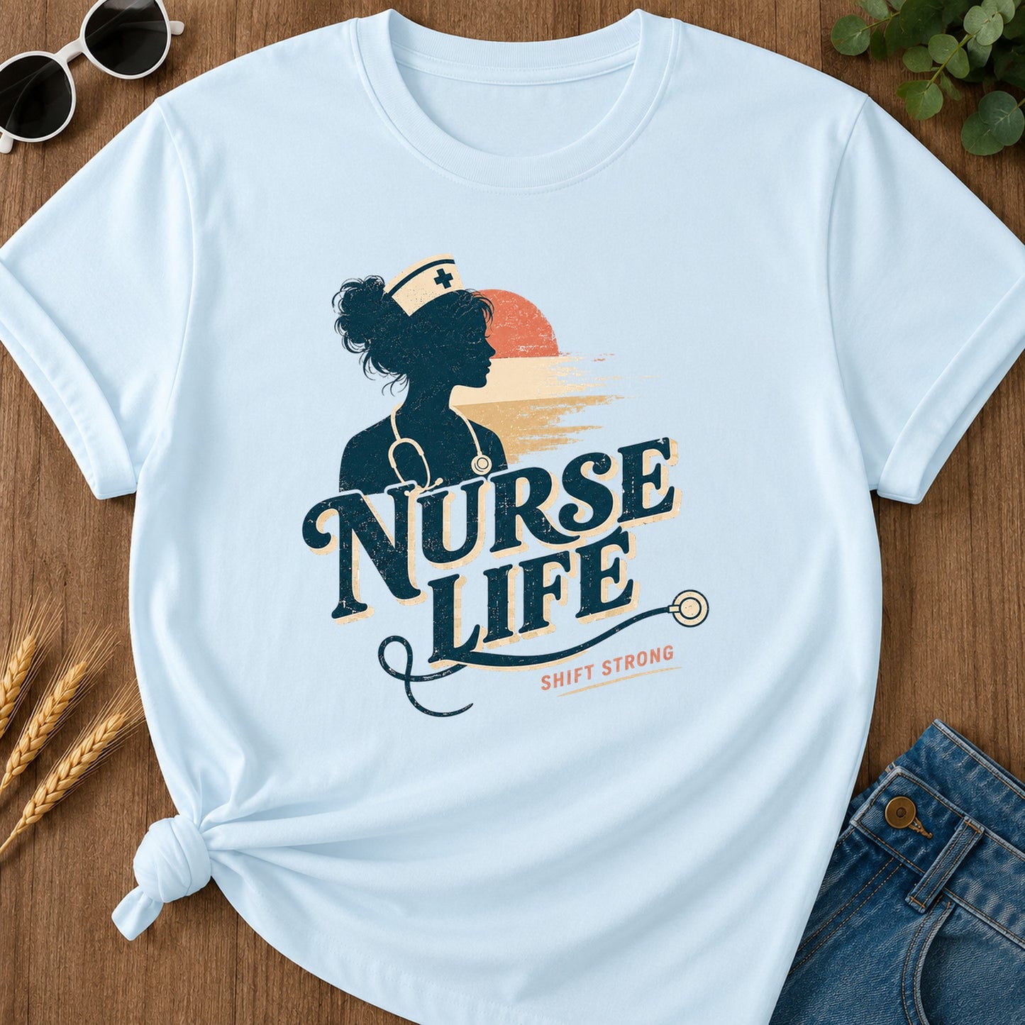 Nurse Life Shift Strong 296 T-Shirt - Chambray Mockup