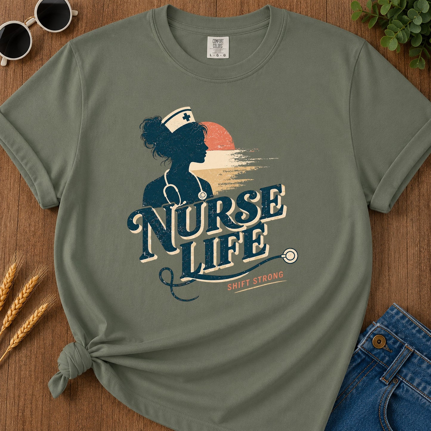 Nurse Life Shift Strong 296 T-Shirt - Moss Mockup