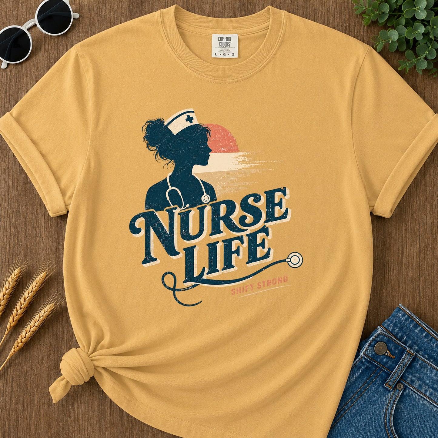 Nurse Life Shift Strong 296 T-Shirt - Mustard Mockup