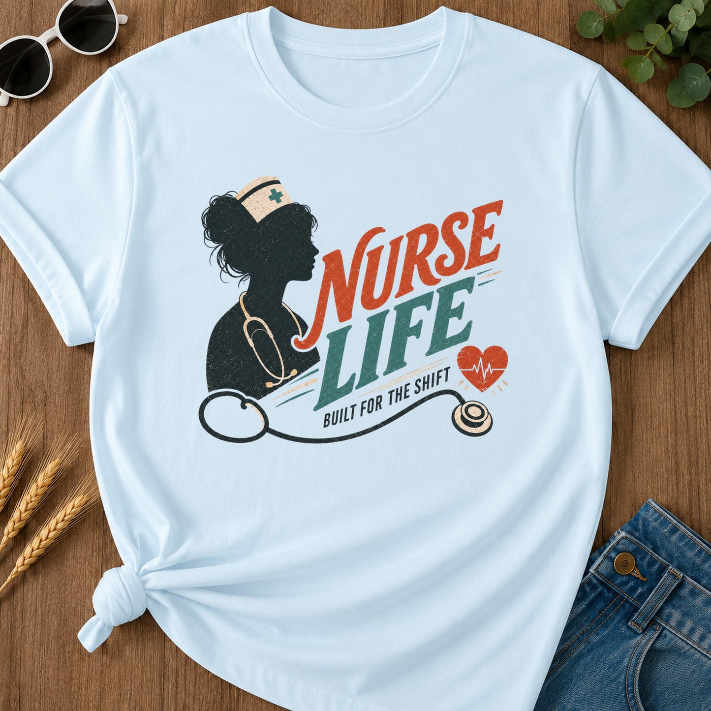 Nurse Life Built Shift T-Shirt - Chambray Mockup