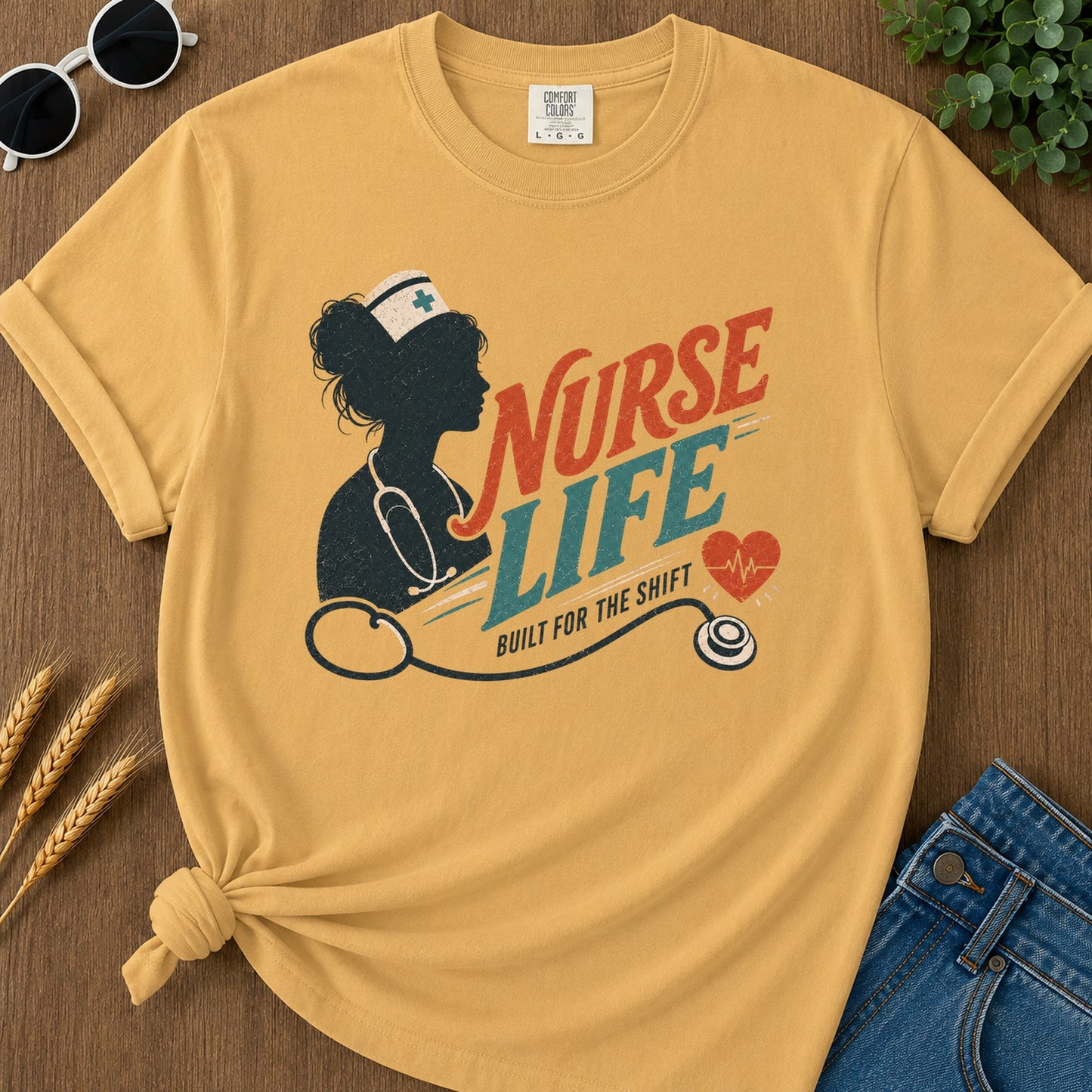 Nurse Life Built Shift T-Shirt - Mustard Mockup