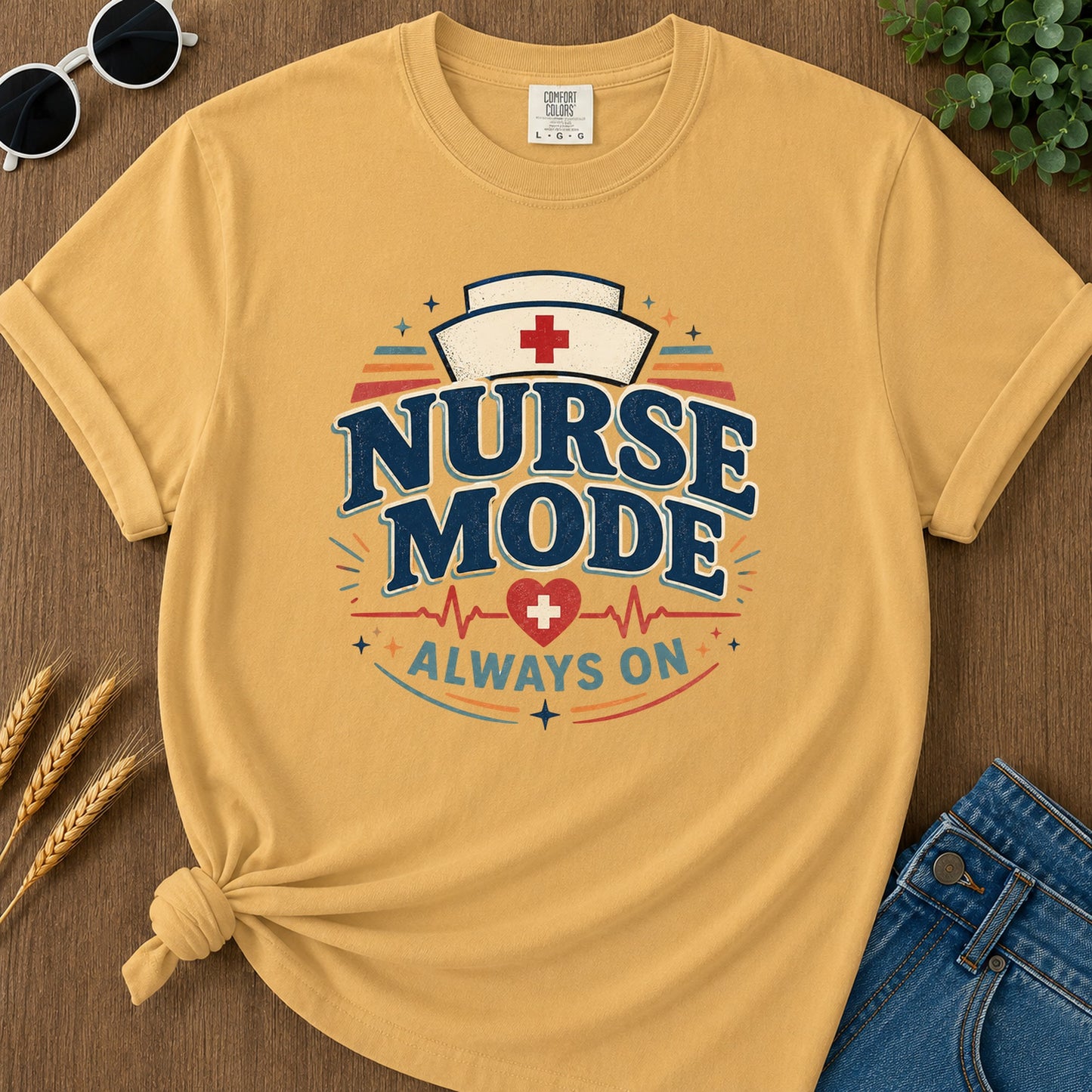 Nurse Mode Always T-Shirt - Mustard Mockup