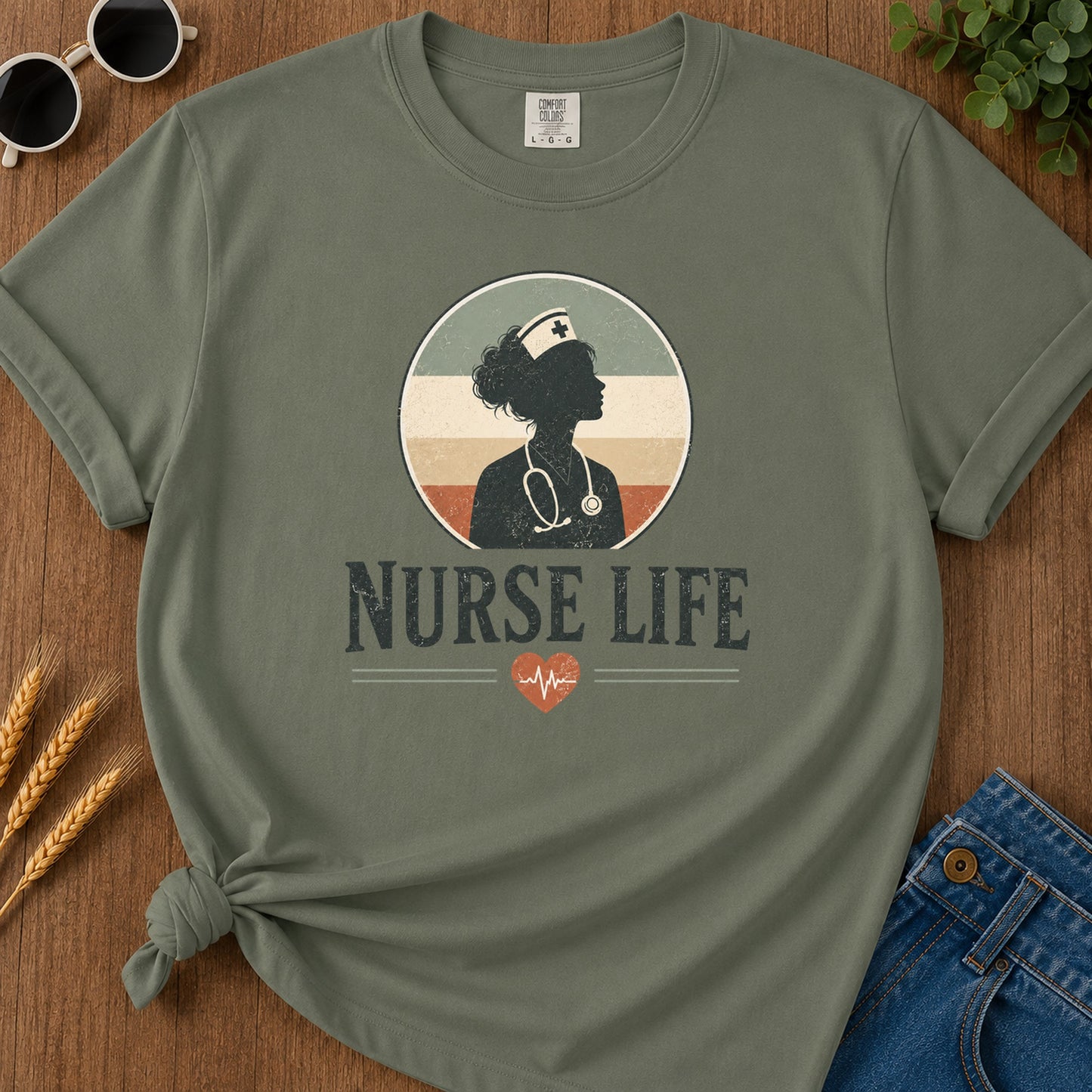 Nurse Life Vintage T-Shirt - Moss Mockup