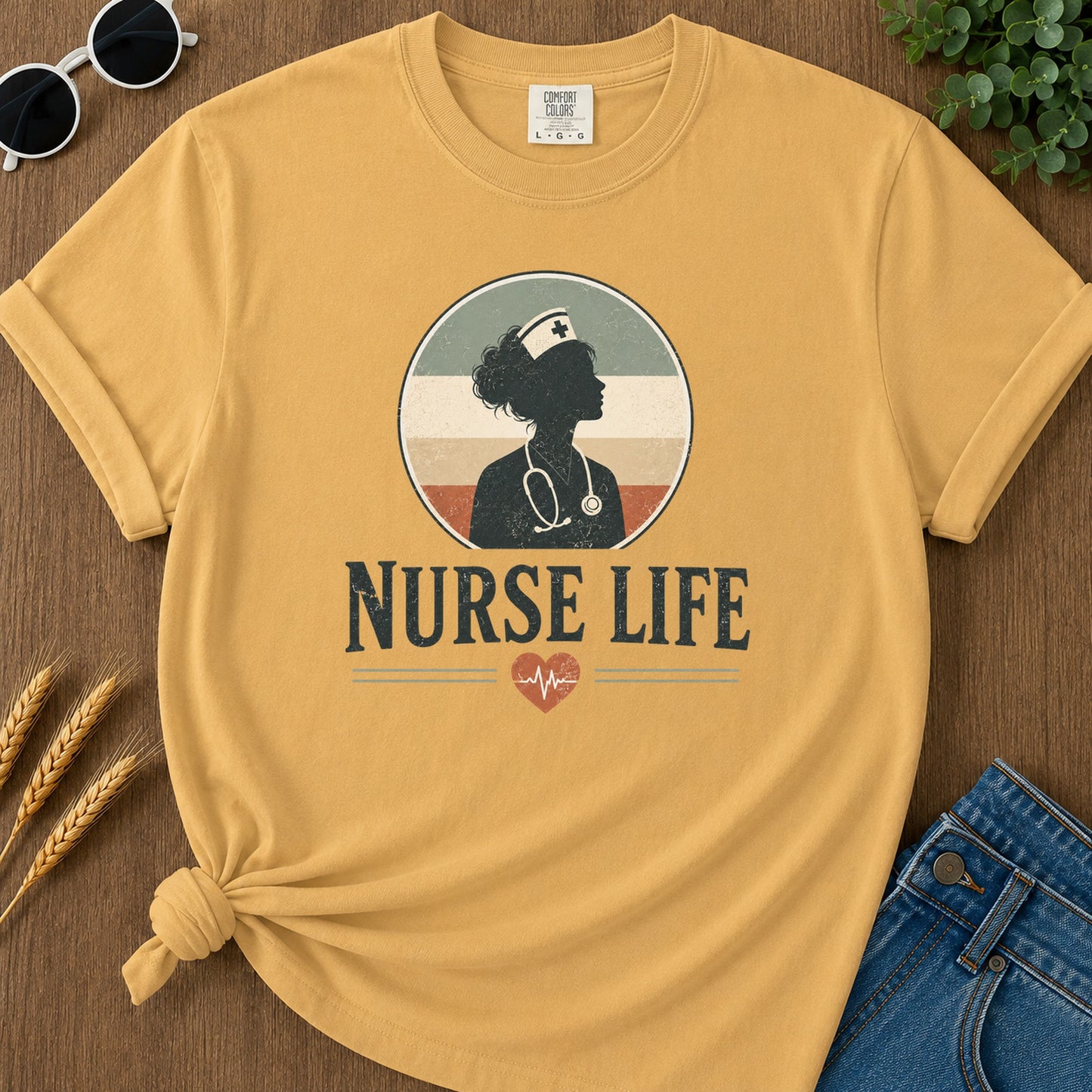 Nurse Life Vintage T-Shirt - Mustard Mockup