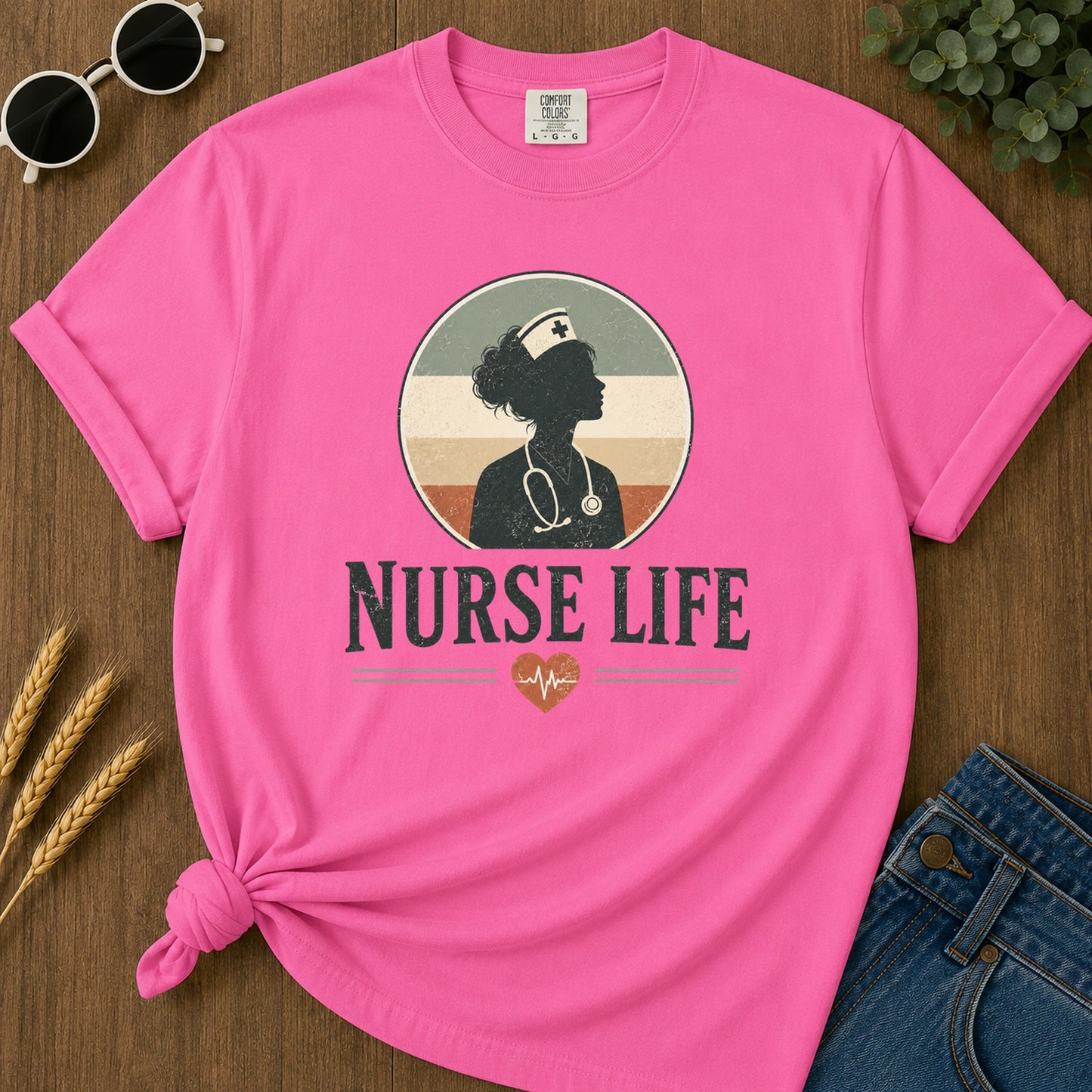 Nurse Life Vintage T-Shirt - Neon Pink Mockup
